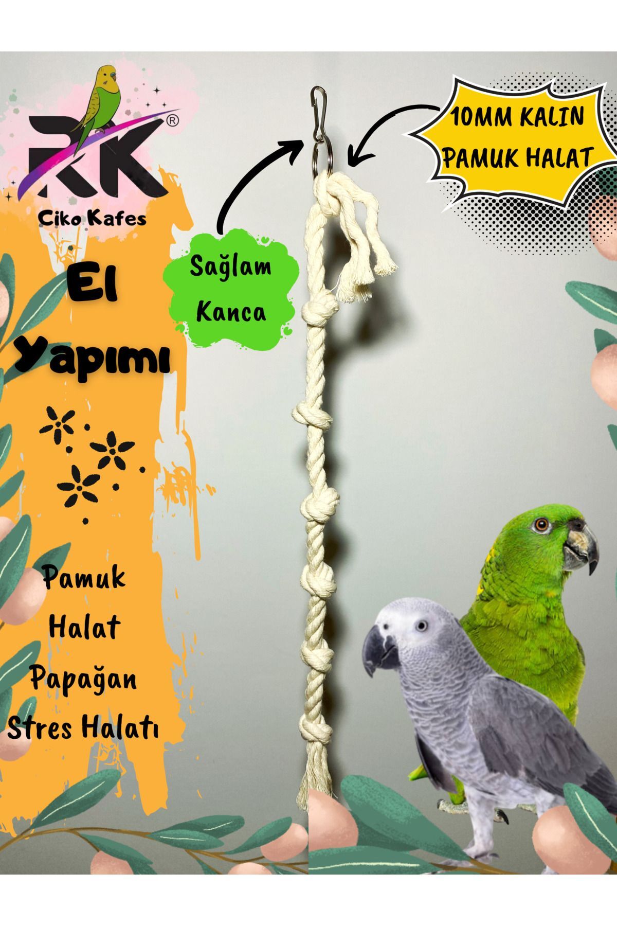 Ciko Kafes Papağan Kuş Halatı 10mm Kalınlığında Pamuk Halat