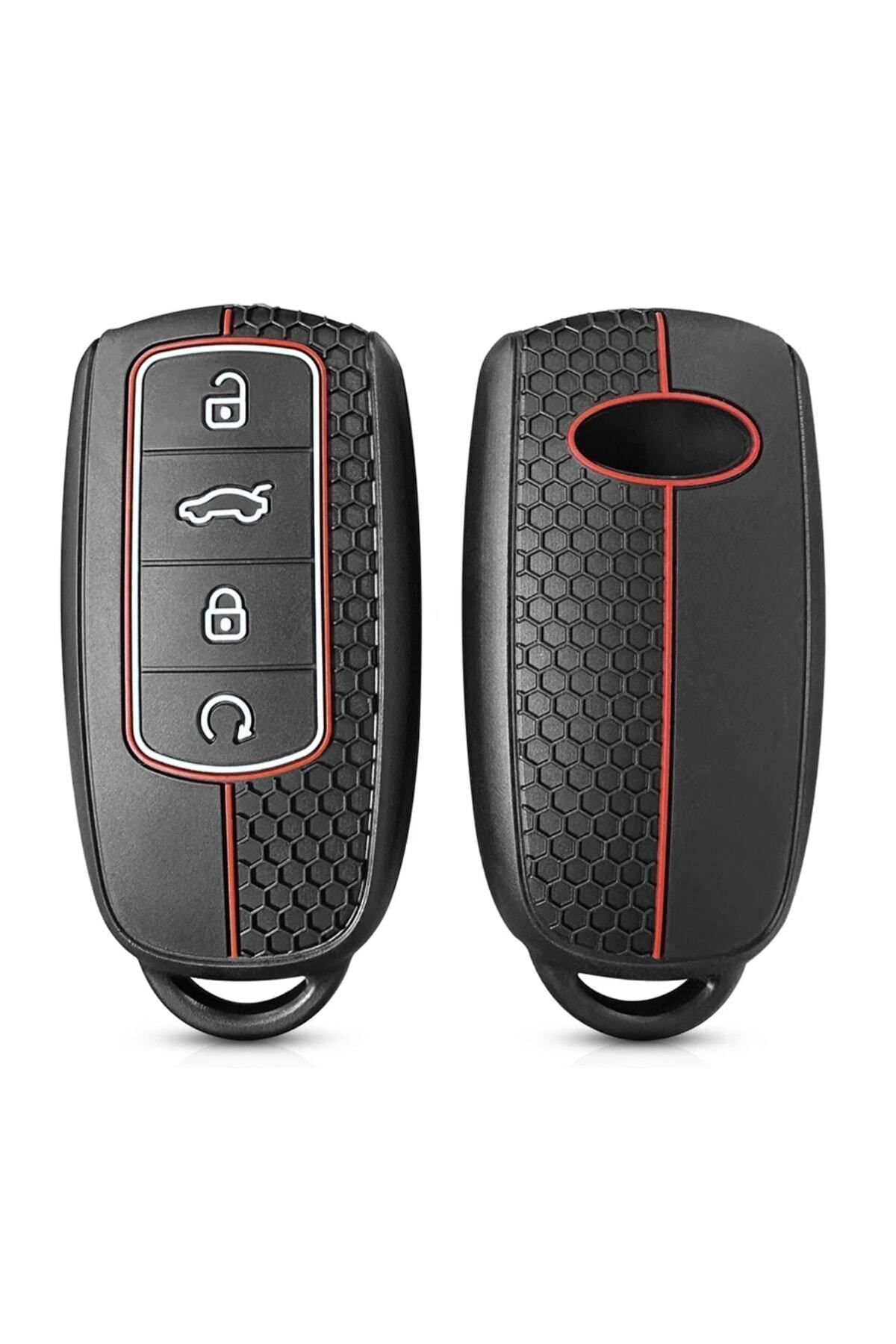 emii auto spare parts Chery Tiggo 8 Pro Omoda 5 Tiggo 7 Avantgarde Jaecoo Silikon Anahtar Kılıfı Siyah/kırmızı Lüx