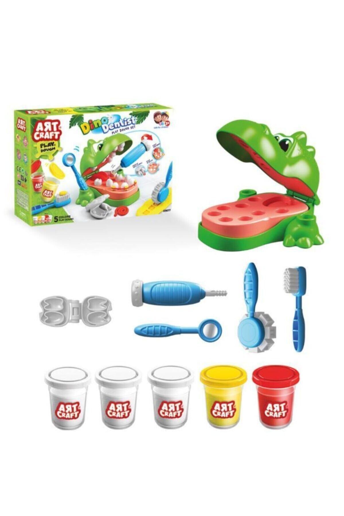 OyuncakZade-Cute Toy Dentist Dino Play Dough Set + Dental Doctor Accessories Toys 2