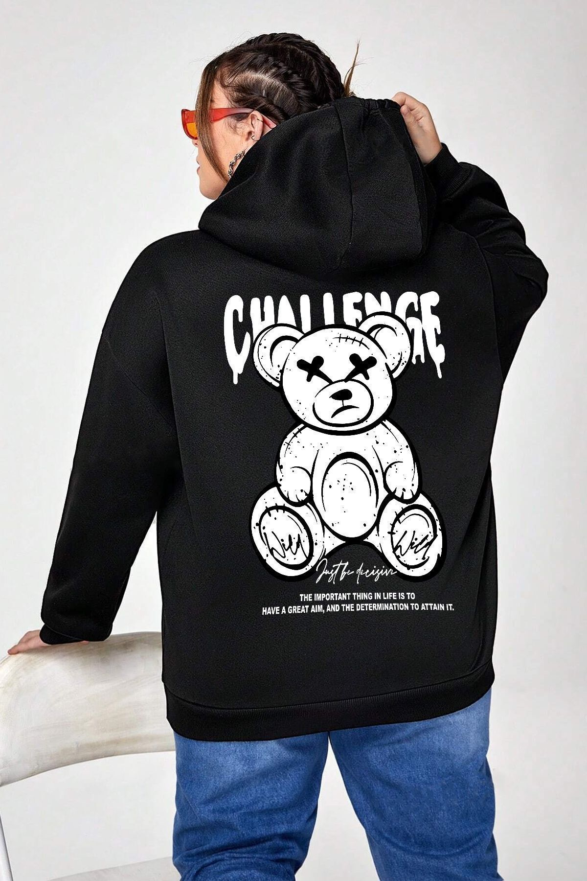 uyguntarz-Challenge Bear Printed - Суичър с голям размер 1