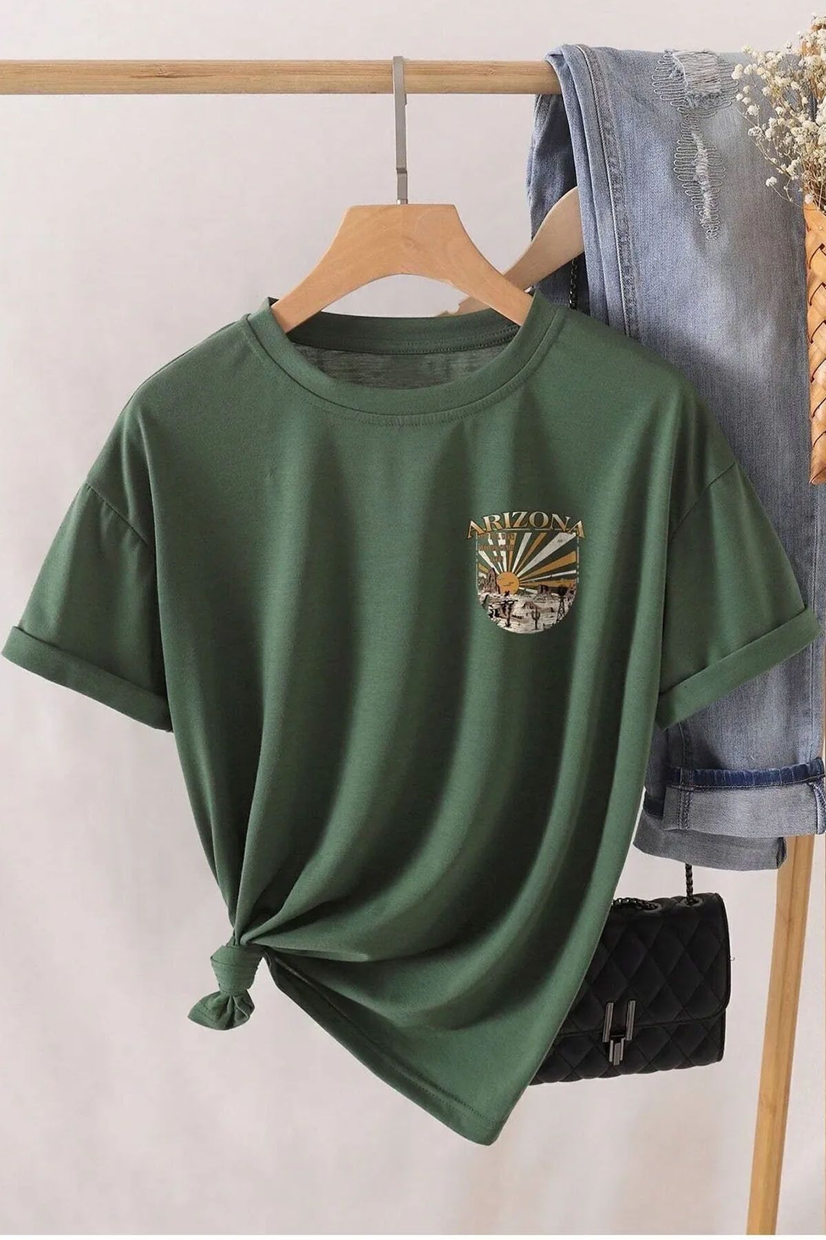 uyguntarz-Uniseksowy T-shirt oversize z nadrukiem Arizona na plecach 2