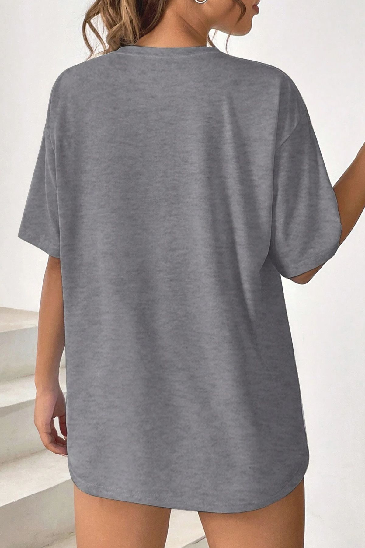 uyguntarz-Übergroßes Unisex-T-Shirt mit „Be Happy“-Aufdruck 4