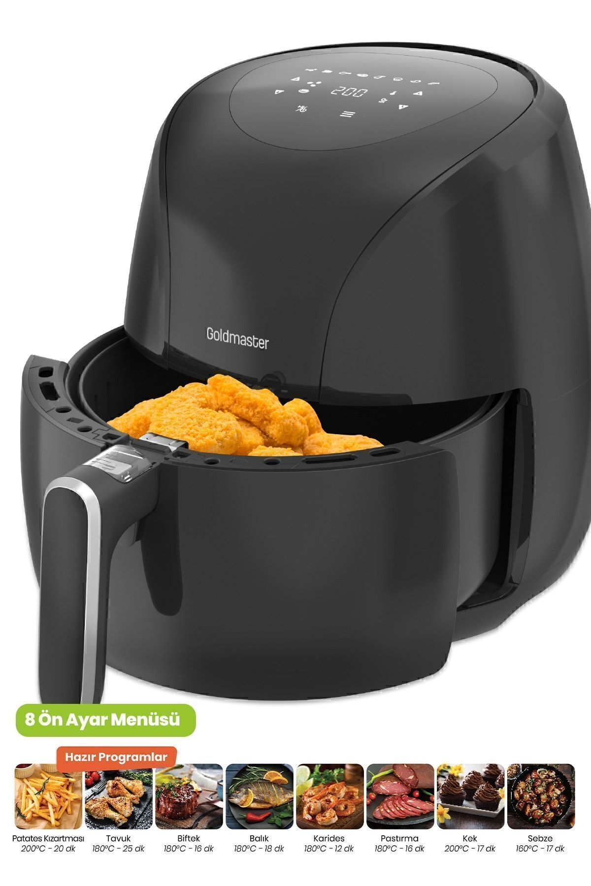 GOLDMASTER Foodchef 2000 Watt Yüksek Güç Geniş Xxl Dokunmatik Airfryer Yağsız Sıcak Hava Fritözü