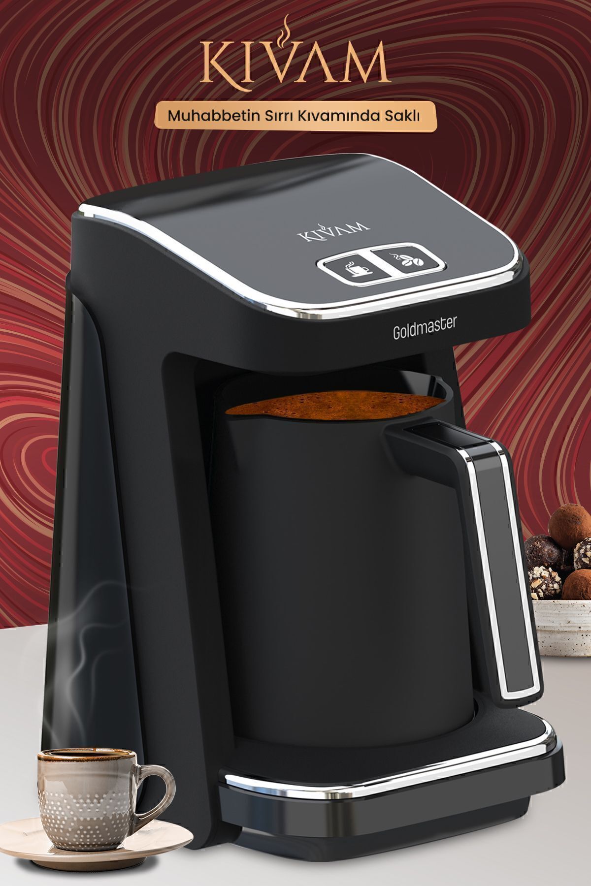 GOLDMASTER Kıvam Siyah Geniş Hazneli Akıllı Yerleştirme Patentli Türk Kahve Makinesi