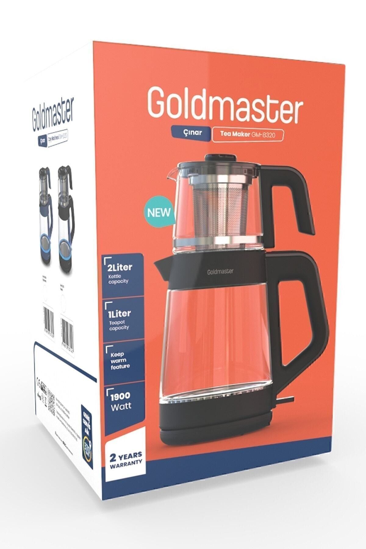 GOLDMASTER-ماكينة صنع الشاي الزجاجية الألمانية ذات الغرفة الكبيرة باللون الأبيض مع إبريق شاي وسخان مياه مزود بإضاءة LED 8