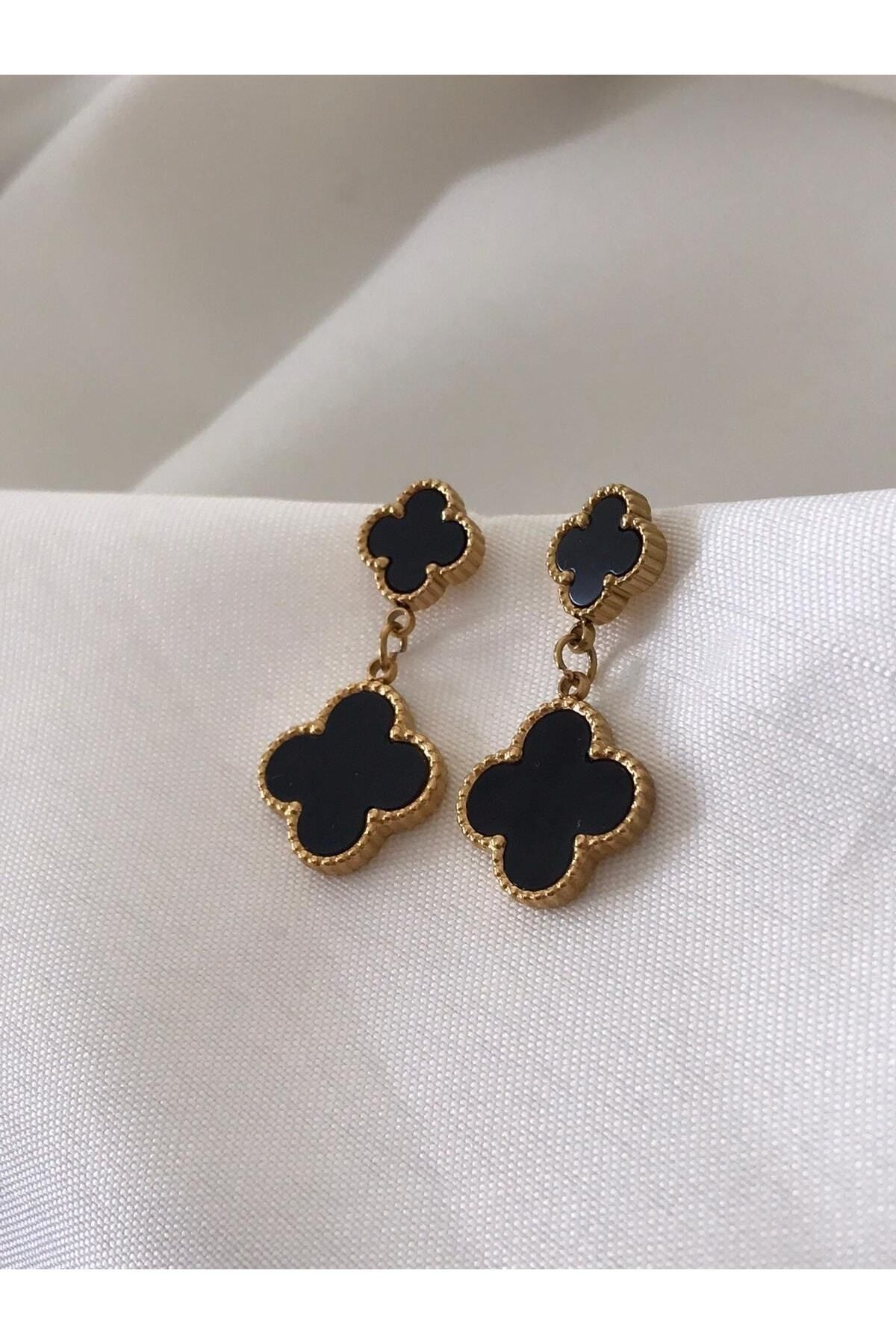 Opia JEWELRY Van Cleef Black Dangle Steel Earrings Trendyol