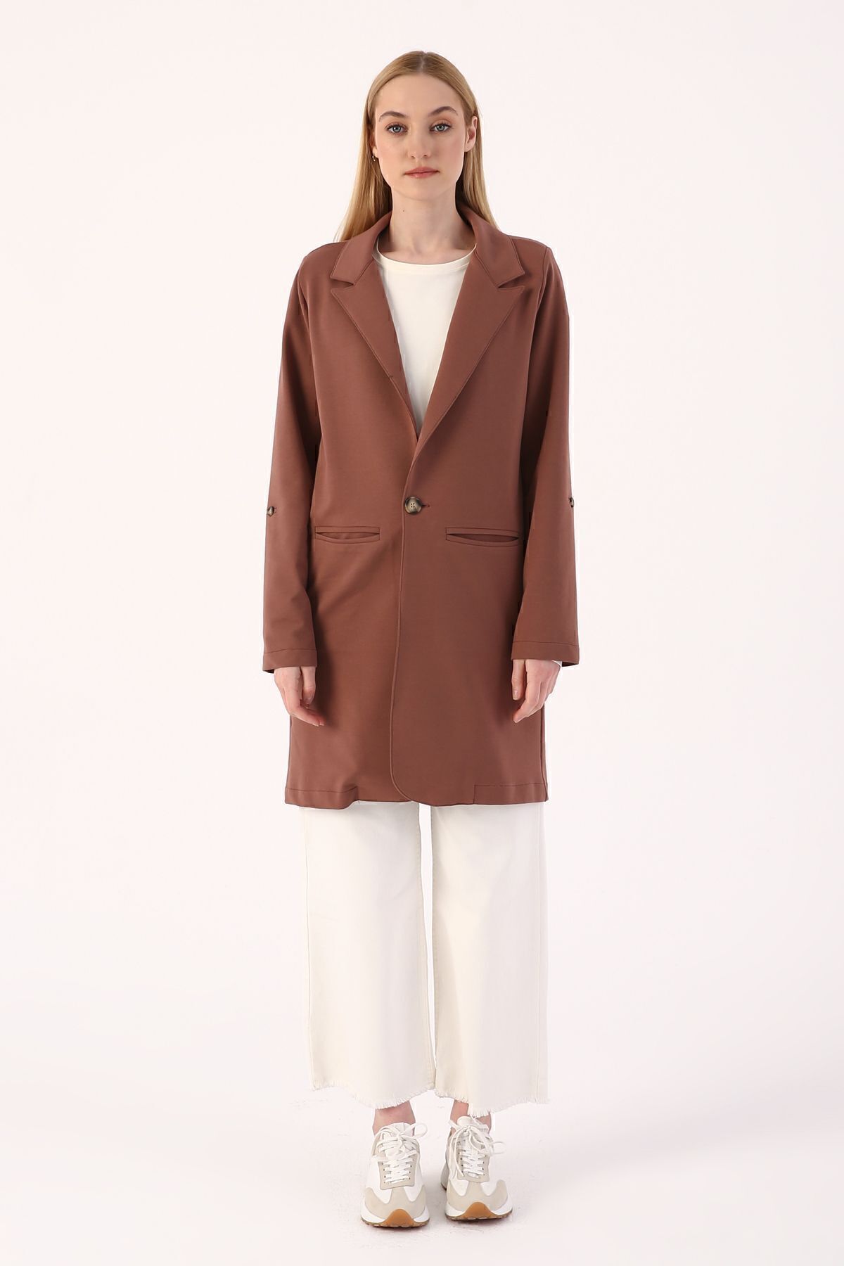 ALLDAY-Hot Chocolate Single Button Combed Cotton Jacket 2