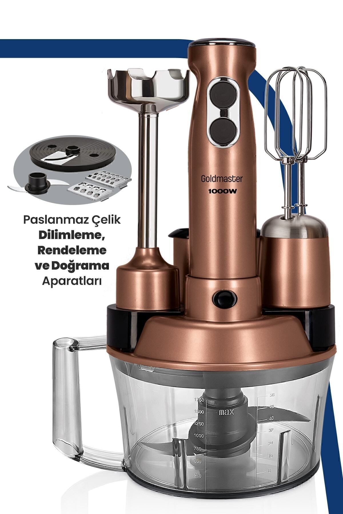 GOLDMASTER-Robotix 1000 Watt 5 In 1 Food Processor Multi Blender Set Gold 2