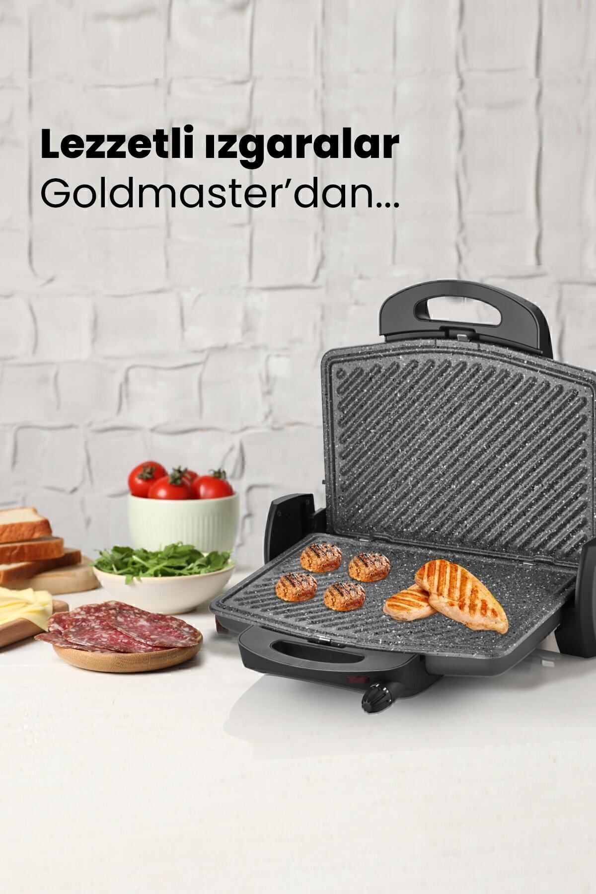GOLDMASTER-Gurmex Anthracite 1750 Watt Granite Removable Plate 5 Level Heat Adjustable Toaster and Grill Machine 7