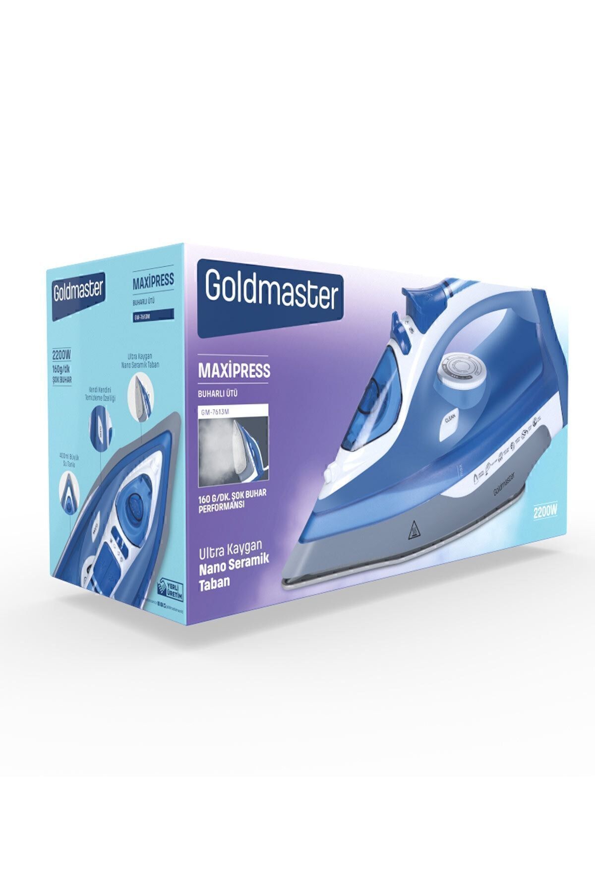 GOLDMASTER-Maxipress Blue 2200 Watt Ceramic Soleplate 160 gr Shock Steam Iron 6