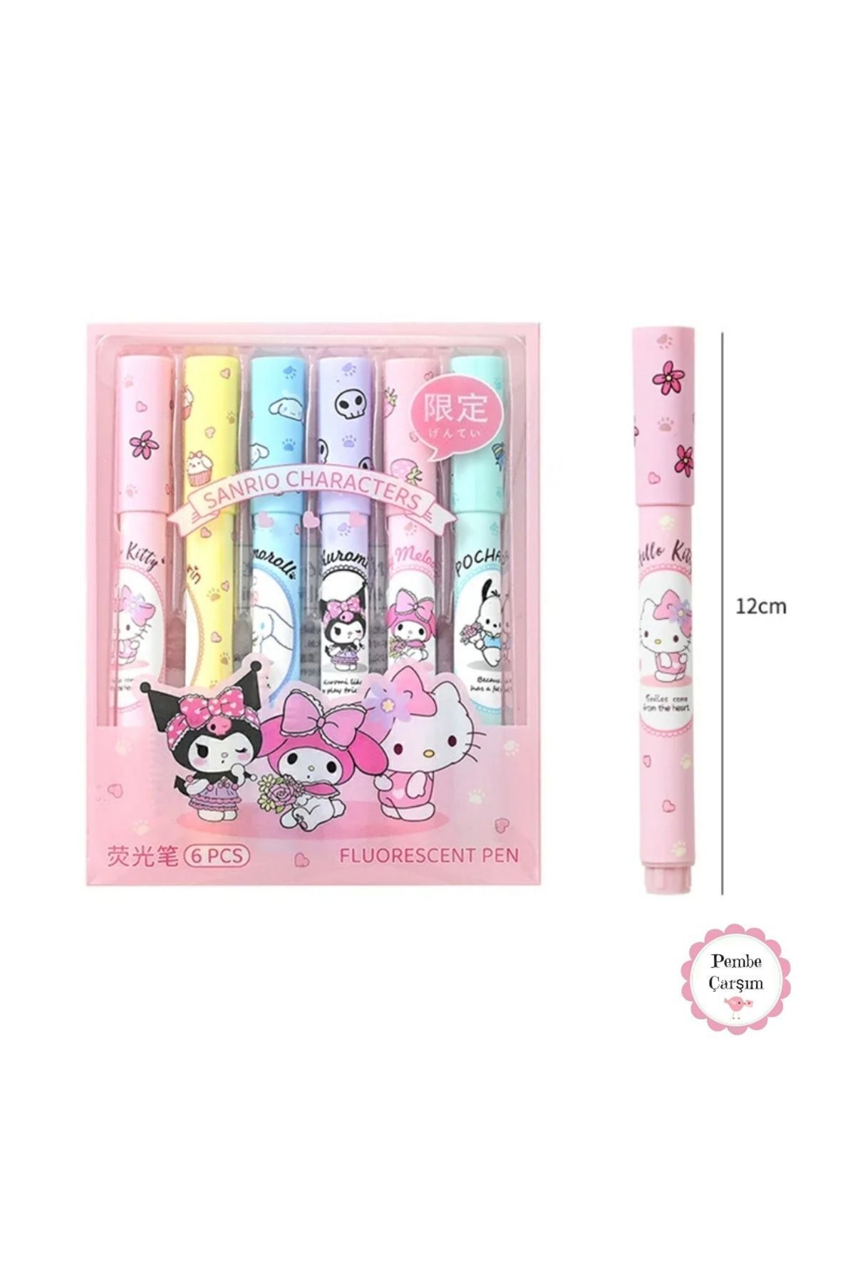 Pembe Çarşı Sanrio 6'lı İşaretleme Kalem Seti Kuromi , Hello Kitty