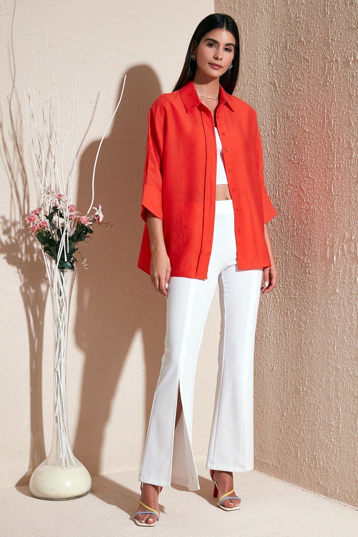 Lela  Truvakar Kol % 100 Pamuk Oversize Gömlek Gömlek 514344010 L