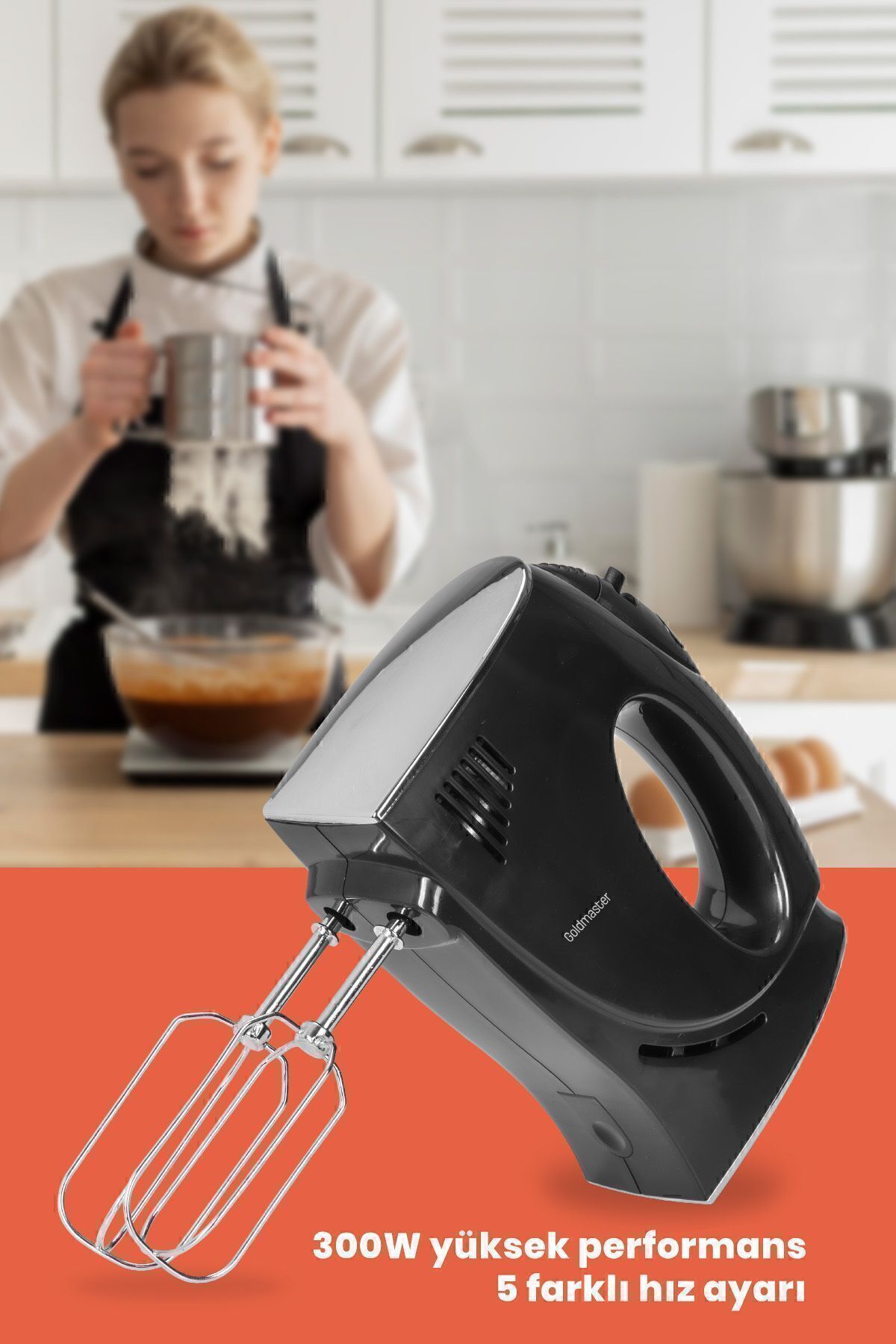 GOLDMASTER-Handmix Stainless Steel Turbo Function 5 Speed Adjustable Hand Mixer with Whisk and Kneading Attachment 5