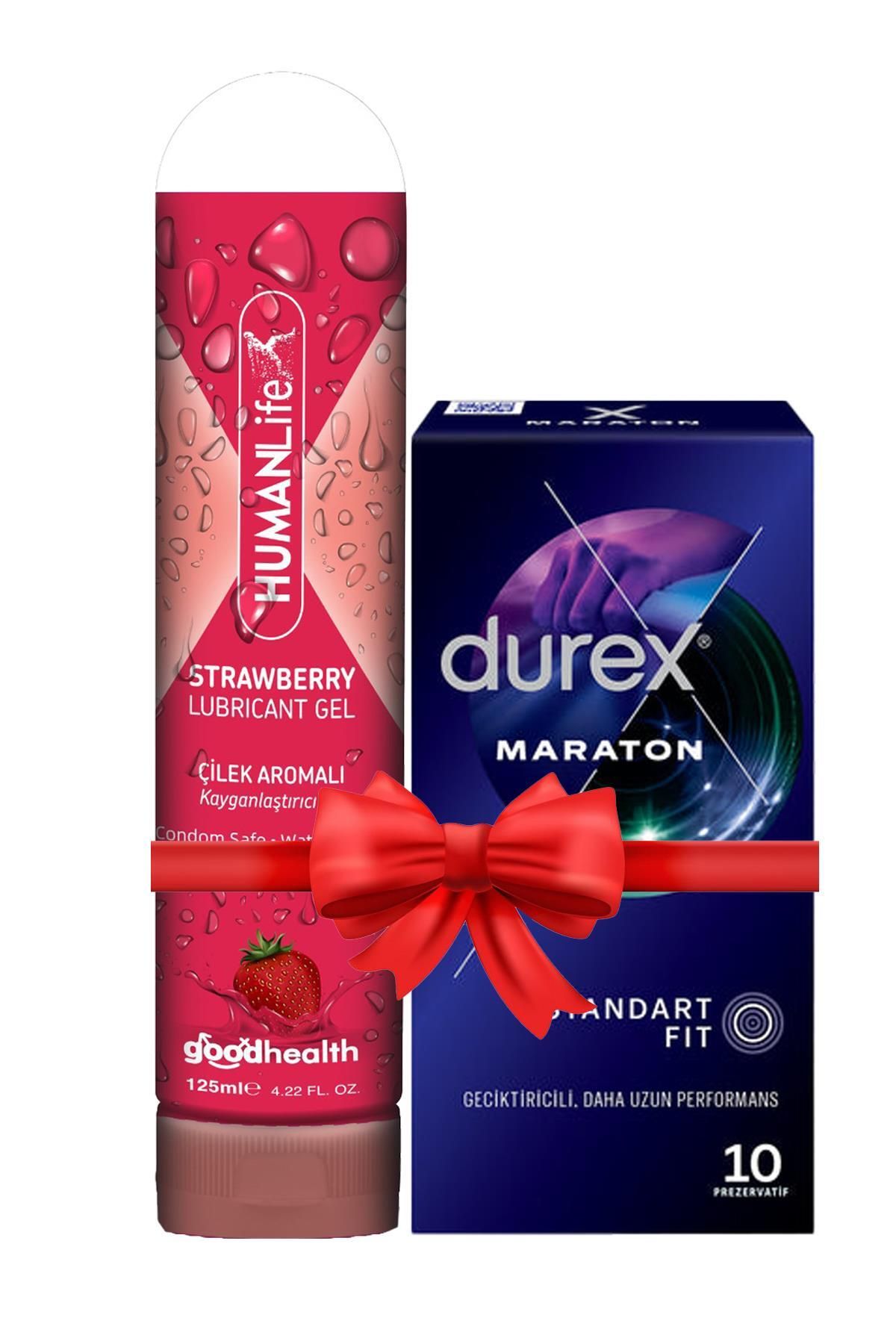 Durex Maraton Geciktiricili Prezervatif 10'lu + HumanLife 125 ml Çilek Aromalı Kayganlaştırıcı Jel L