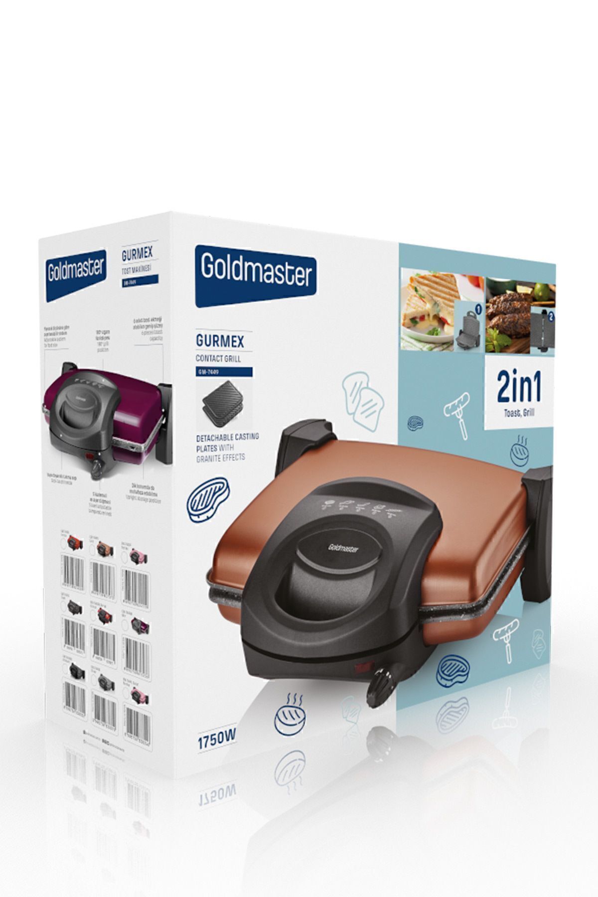 GOLDMASTER-Gurmex 1750 Watt Granite Toast and Grill Machine with Removable Plates 5 Level Heat Adjustment 8