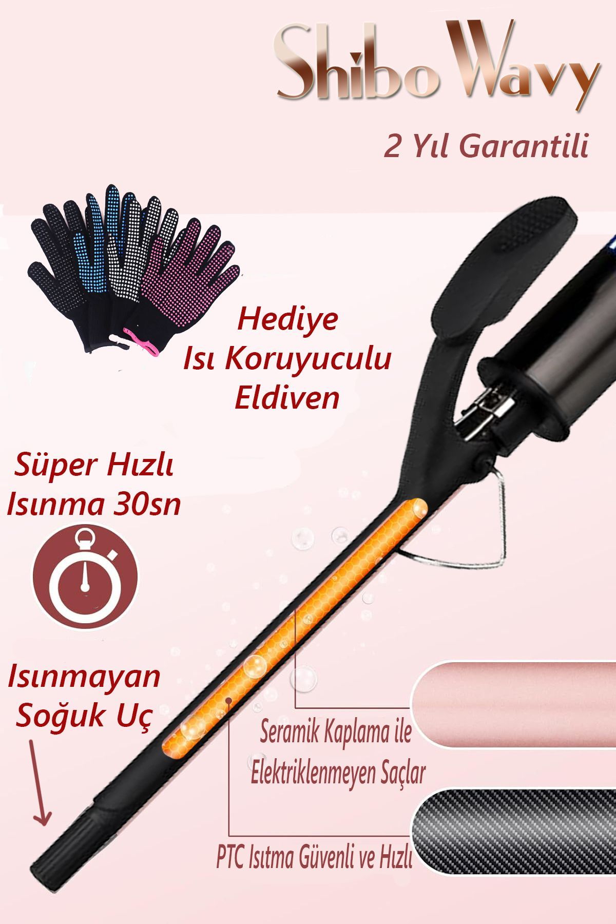 Shibowavy-9mm Curly - Thin Hair Curling Iron (Afro Wave) with Clips and Long Gloves Gift 4