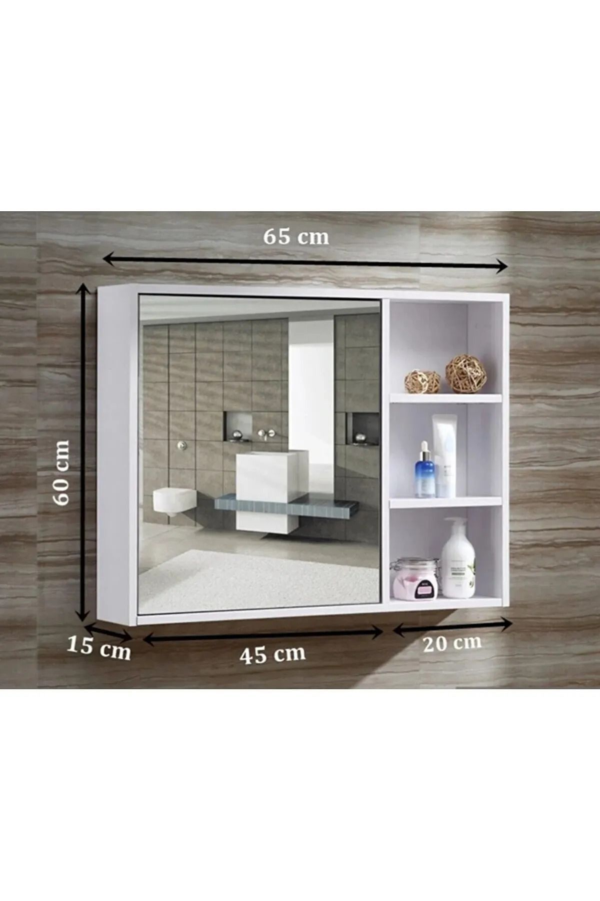 SEMA Aynali Banyo Dolabi, Tek Kapakli 65x60 Üst Modül Mıknatıslı Bas-aç Kapak