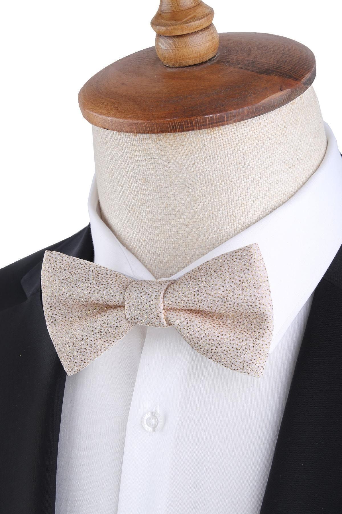 Kravatkolik Bej Simli Damatlık Papyon P1691