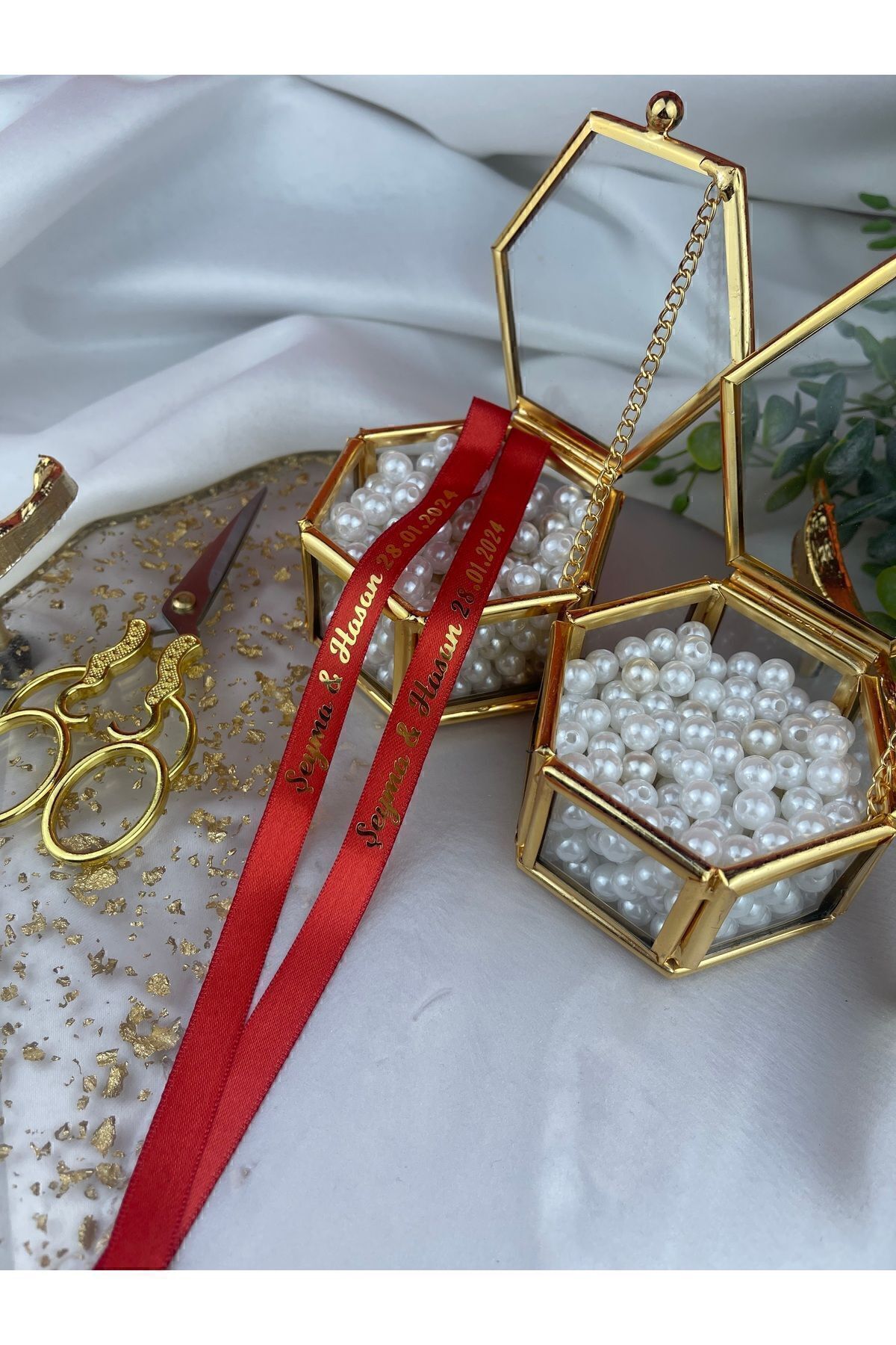 Rima Tasarım Söz ve Nişan Kurdelesi Kırmızı Gold Yazılı Saten