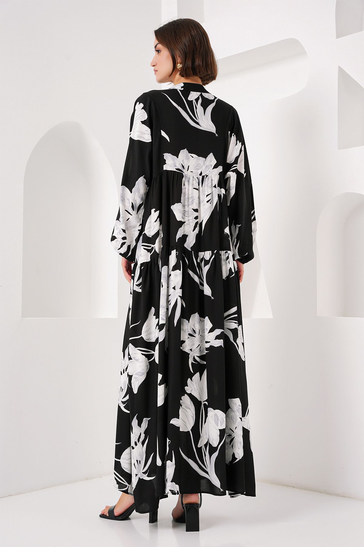 Bigdart-2423 Model Authentic Patterned Black Dress 6