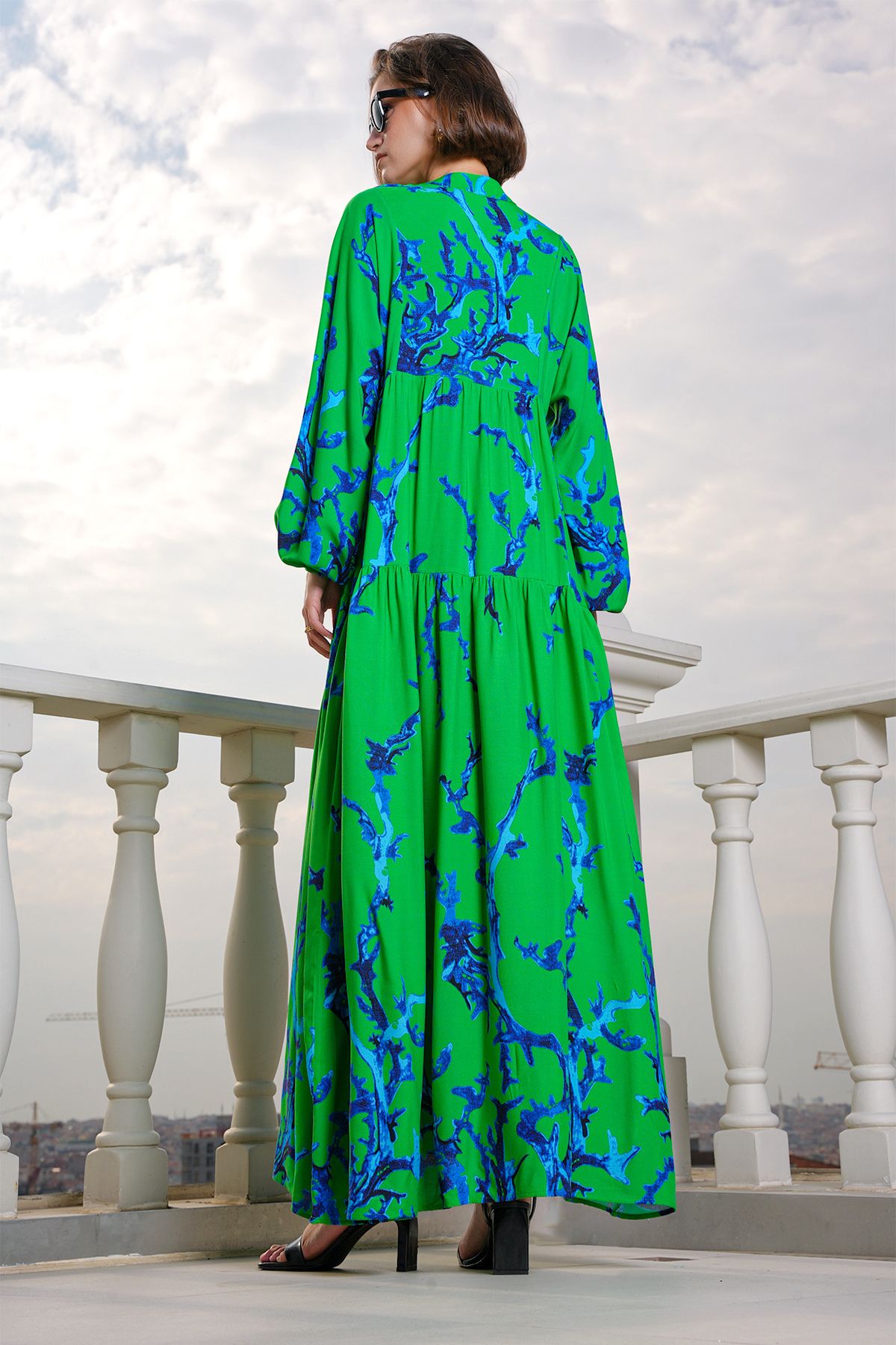 Bigdart-2423 Model Rochie verde închis cu model autentic 6