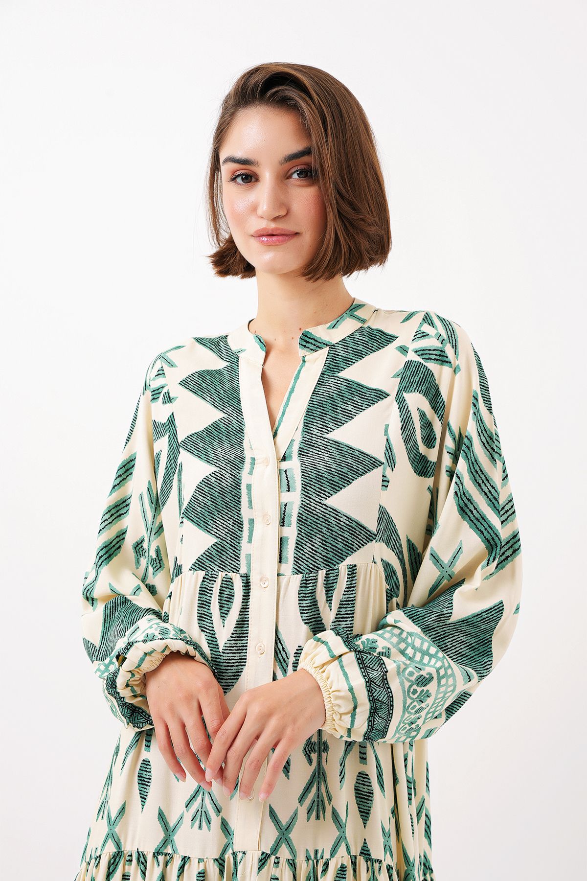 Bigdart-2423 Modell Authentisches gemustertes grünes Kleid 4