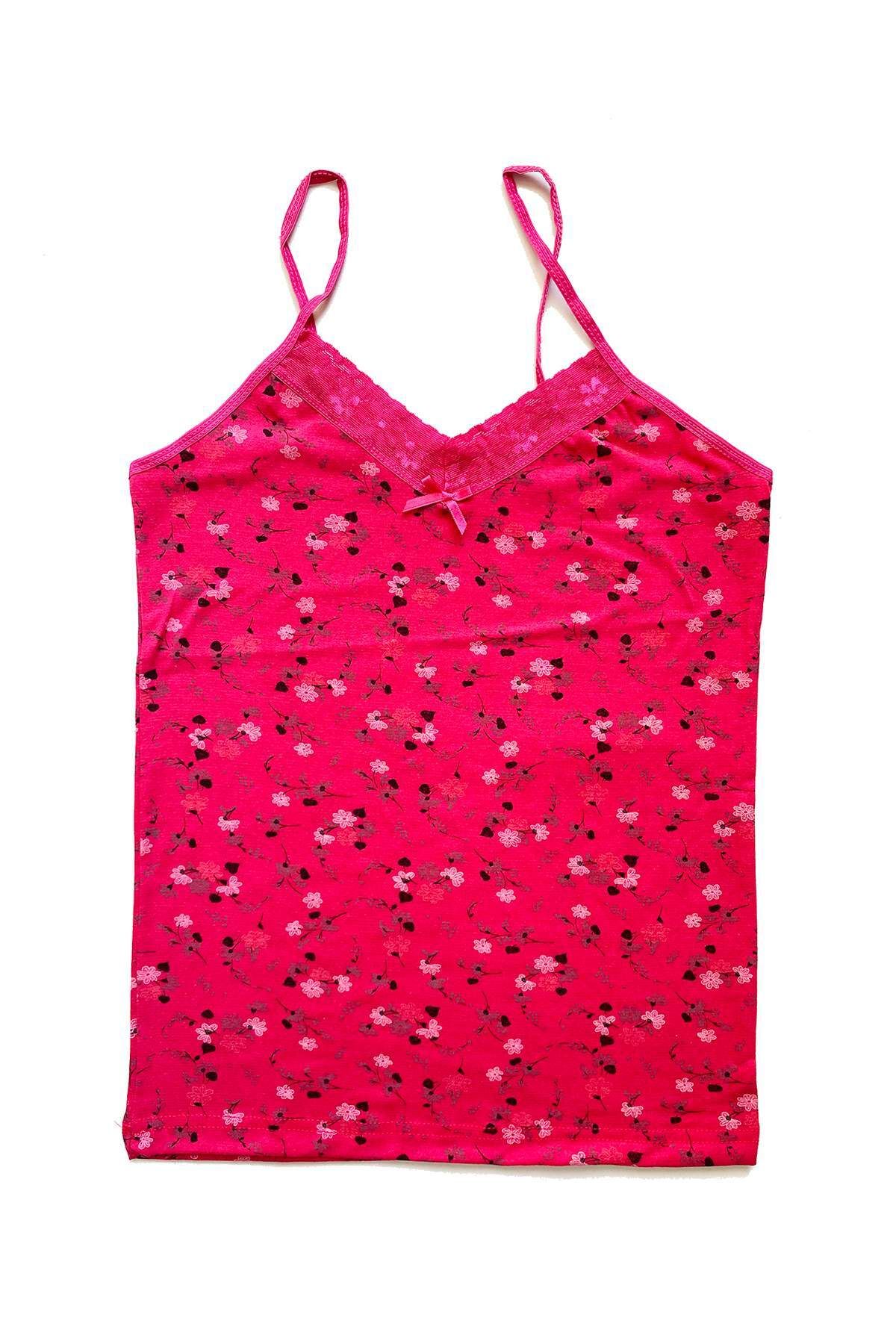 Pink Stil Kadın Askılı Desenli Atlet Dantelli Empirme Pamuklu Penye D3 Pink Stil