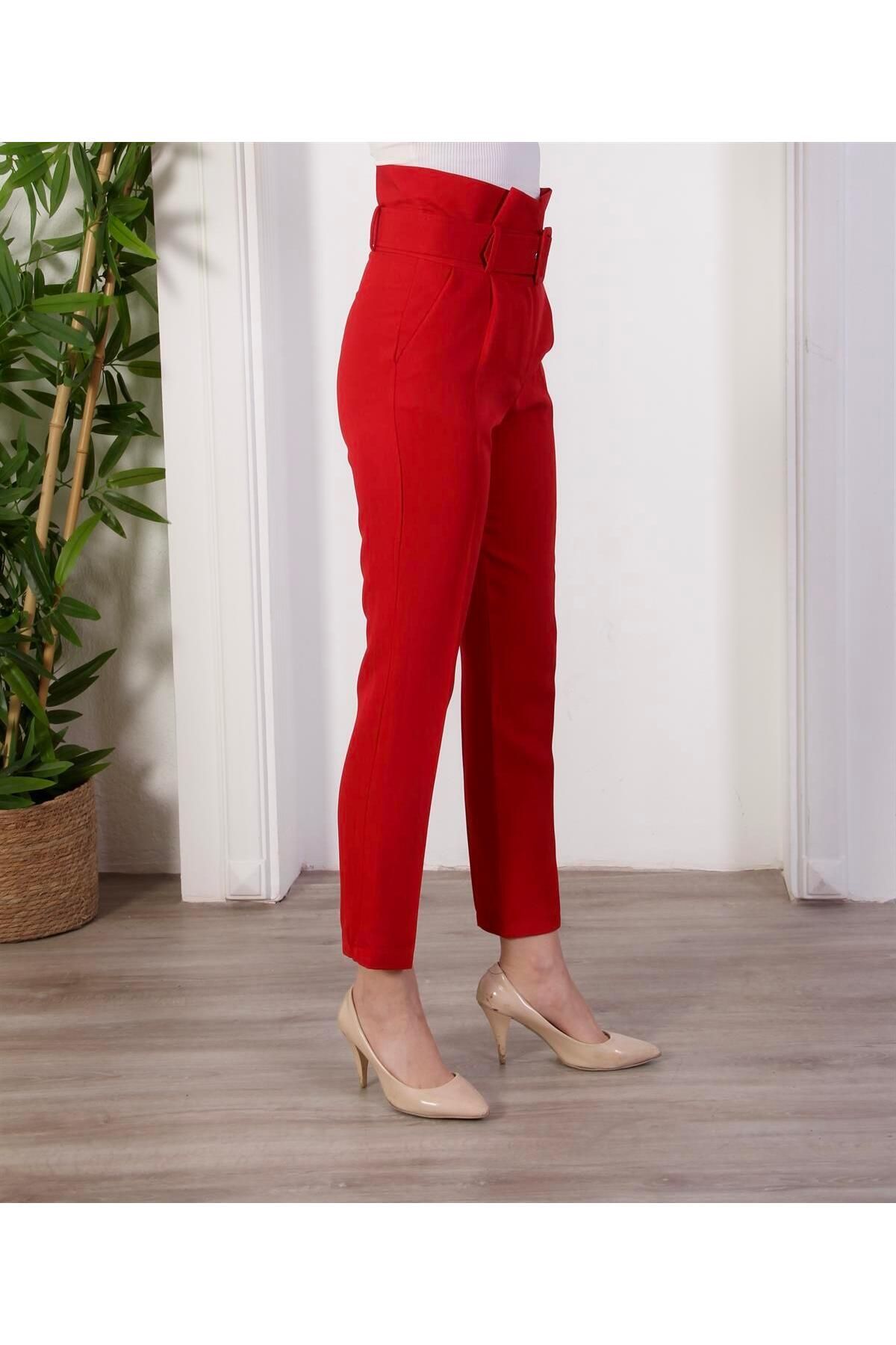 LOVELF-High Waist Belted Skinny Leg Trousers 7