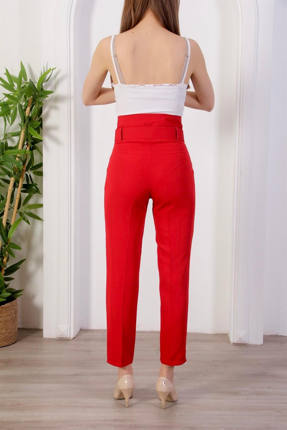 LOVELF-High Waist Belted Skinny Leg Trousers 6