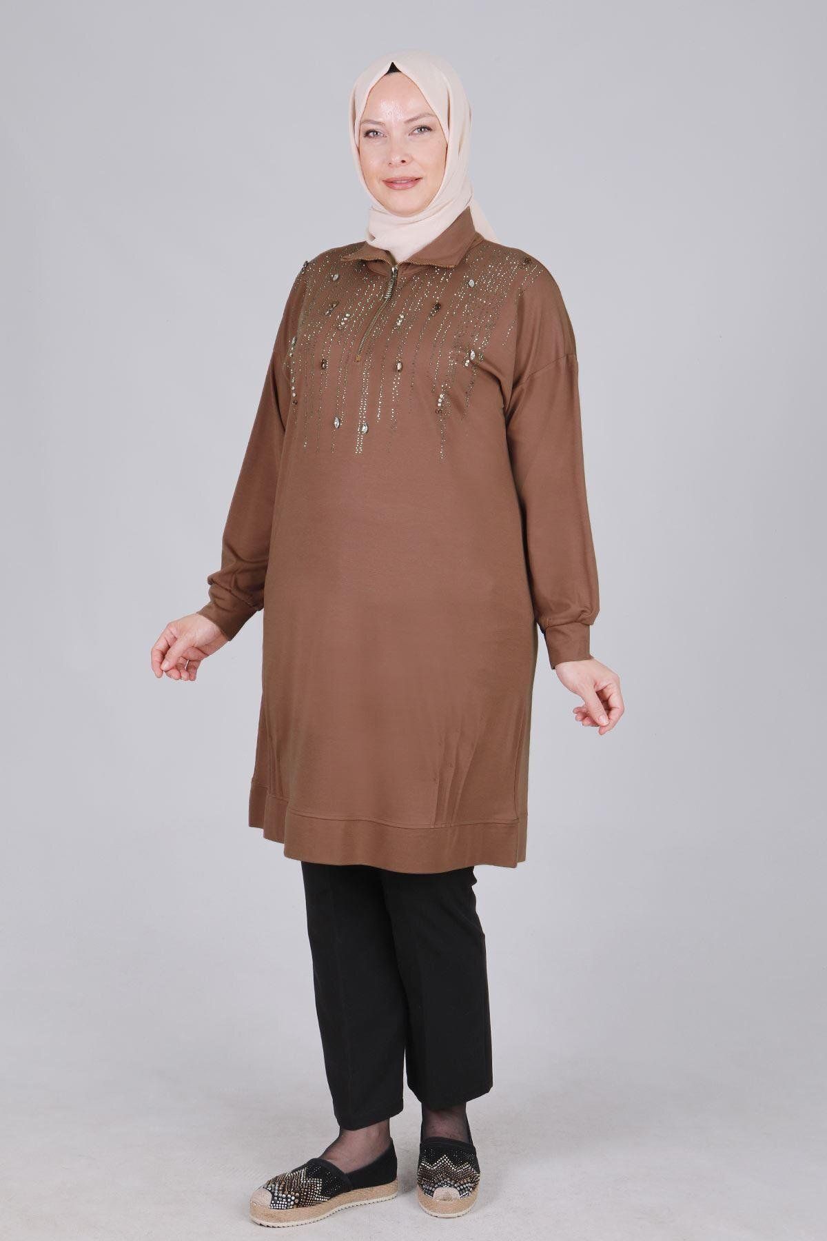 ottoman wear-تونيك مقاس كبير باللون البني - Otw20103 2