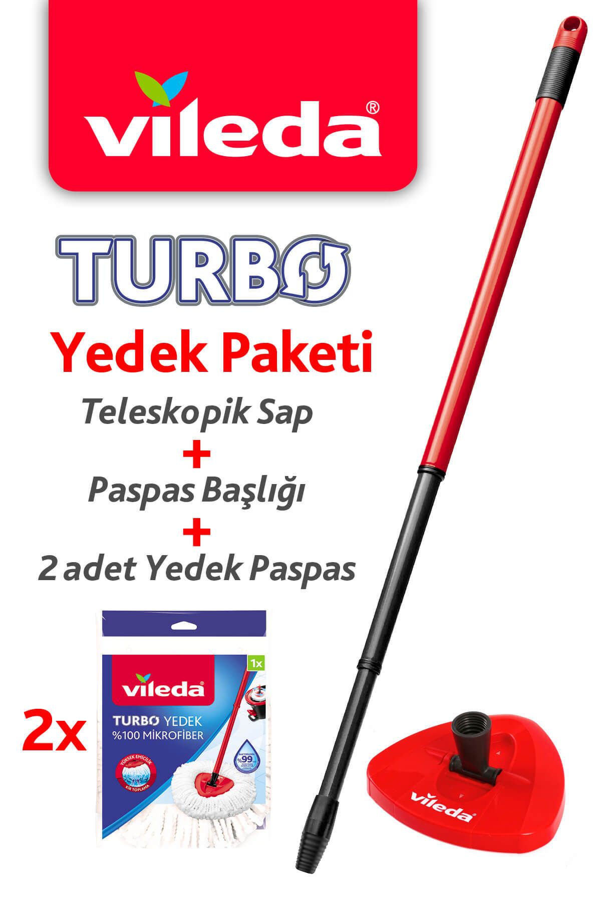 Vileda Turbo Teleskopik Sap Üçgen Başlık 2 Li Yedek Paspas