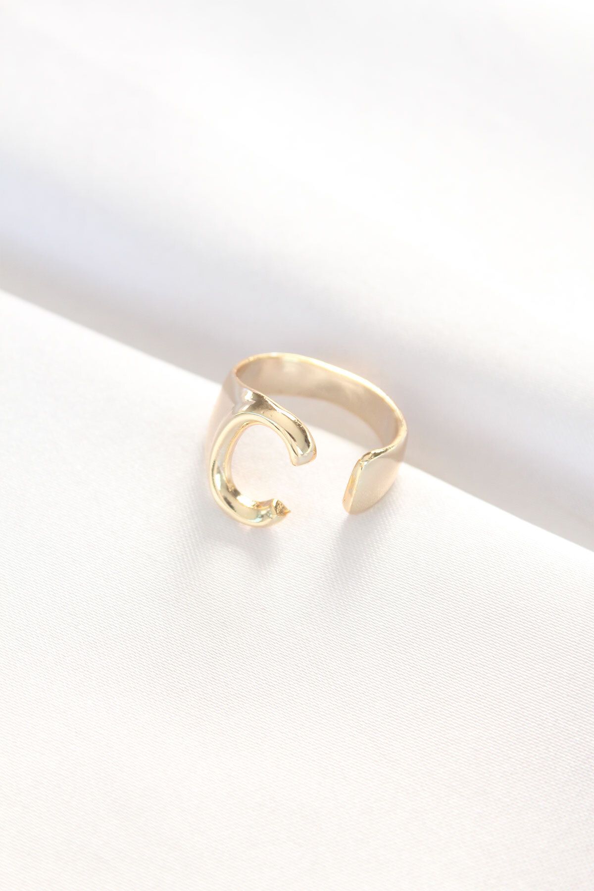 nazeninstoğu-Gold Color Adjustable Ring with Letter C 2