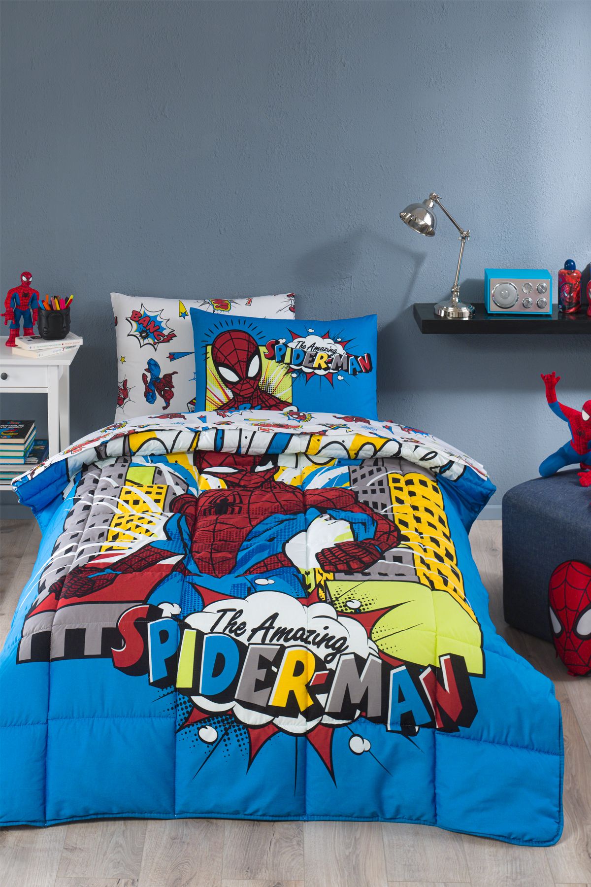 Özdilek Spiderman New York Tek Kişilik Disney Lisanslı Lastikli Fitted Çarşaf Çocuk Uyku Seti