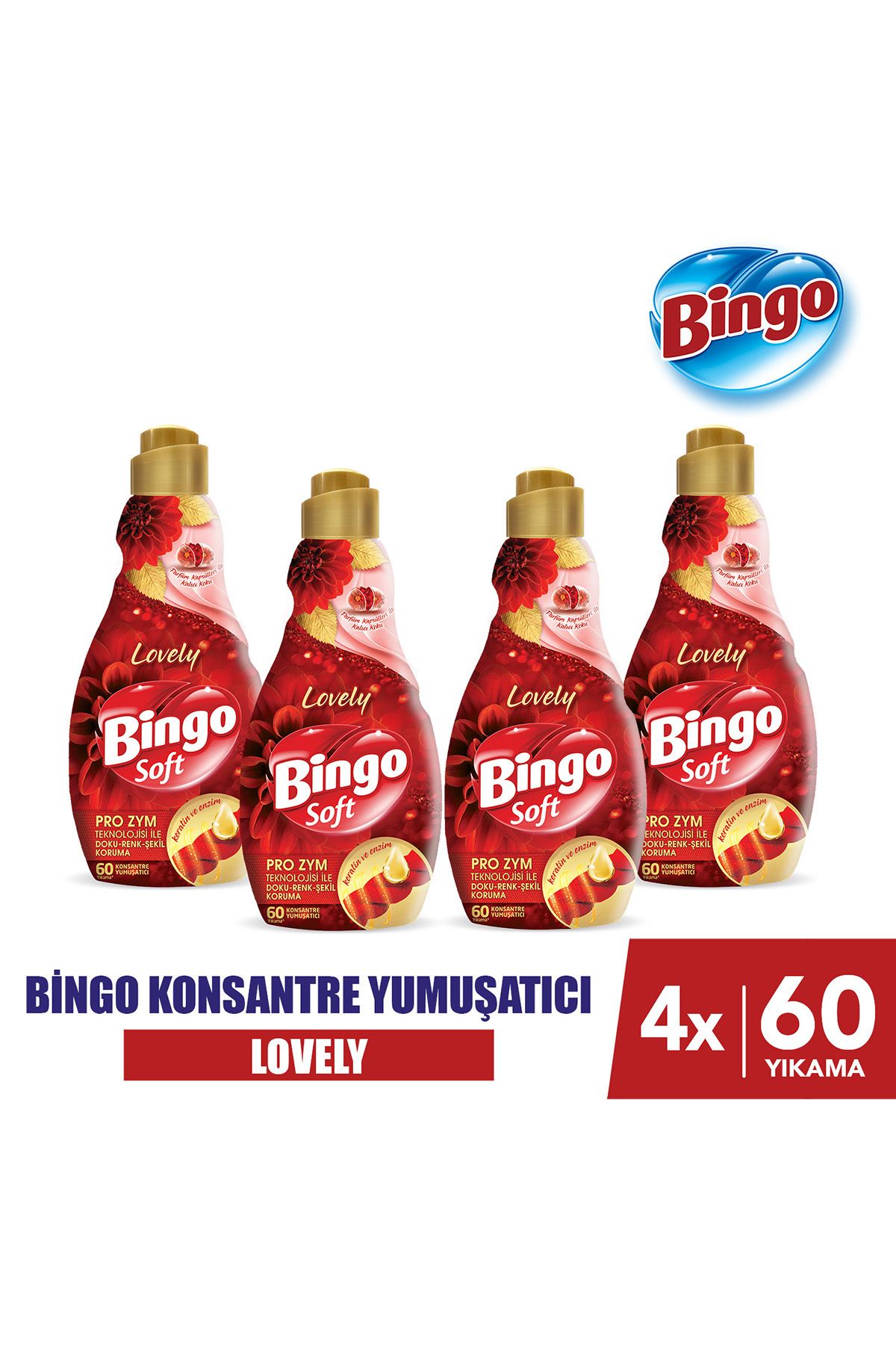 Bingo Soft Konsantre Çamaşır Yumuşatıcısı Lovely 1440 ml X 4 Adet