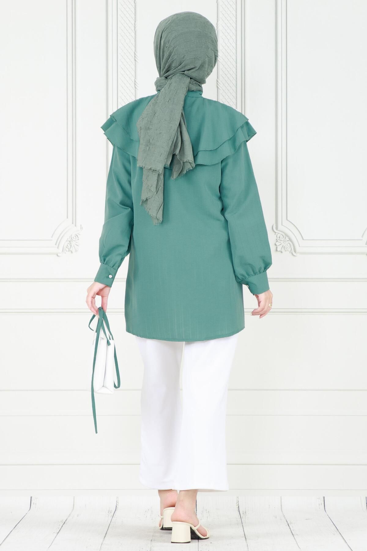 Sevitli-Mint Green Tunic with Cape and Pearls 5