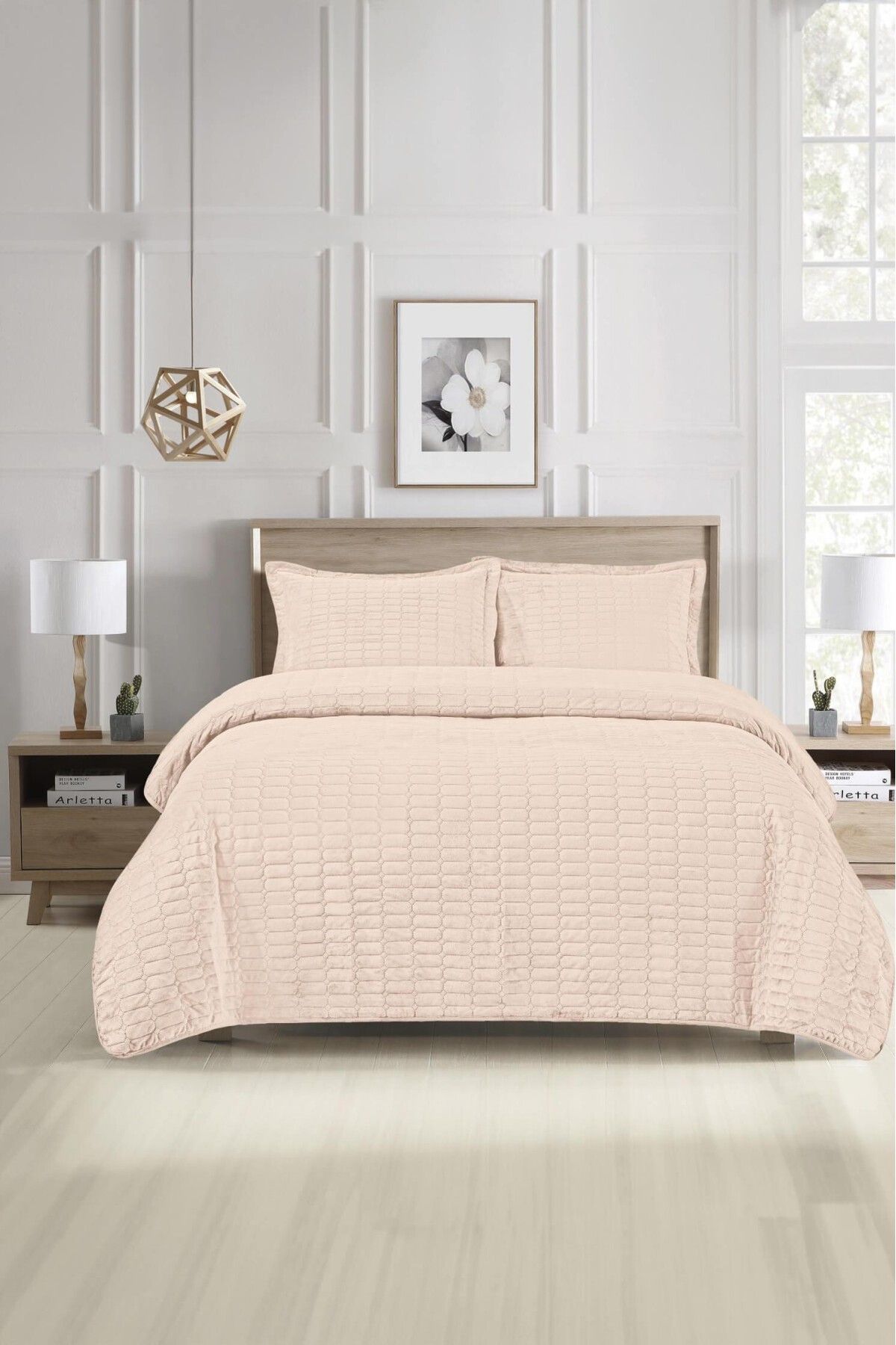 FAVORA-Alvin Velvet Single Bedspread Set - Cream 1