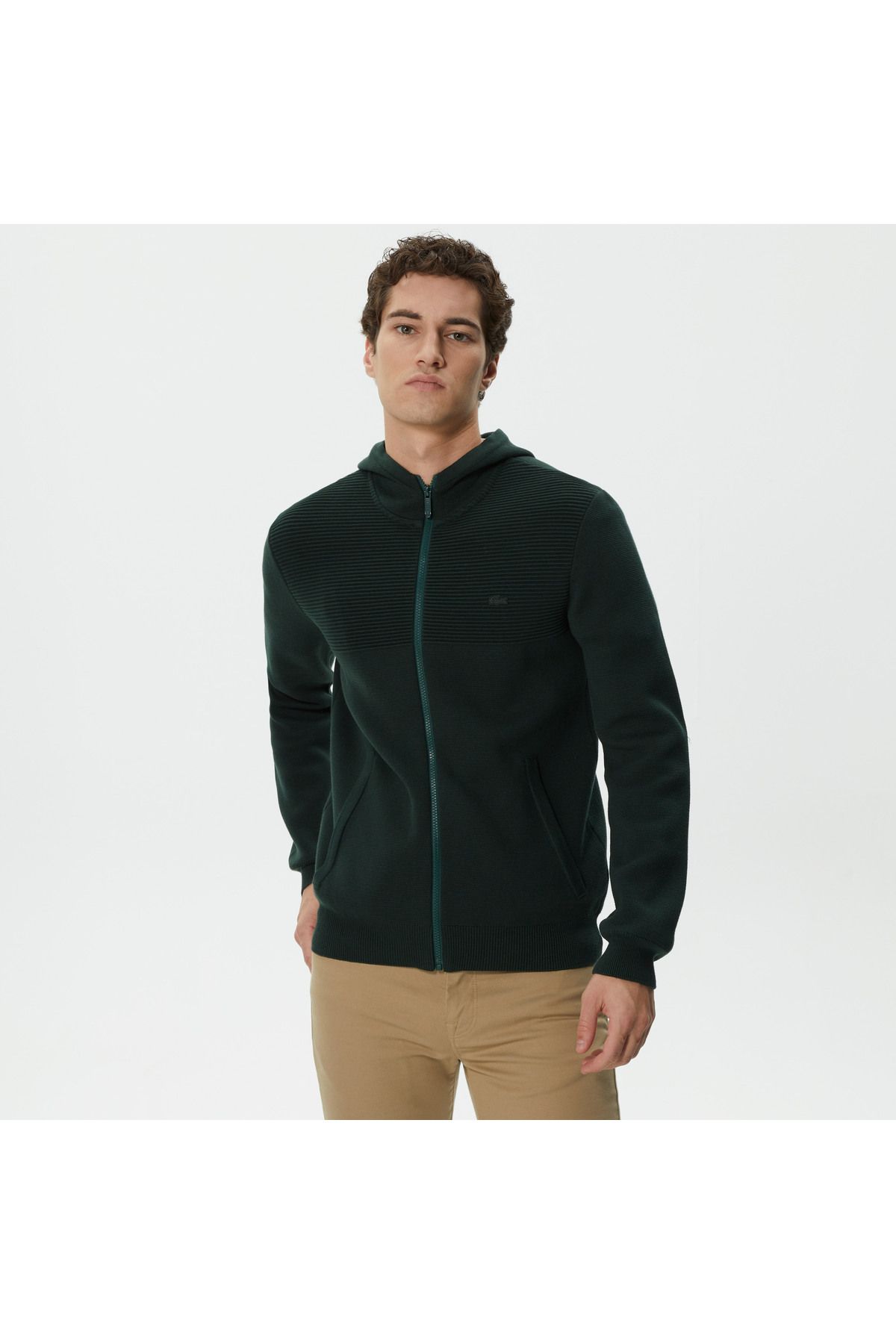 پلیور سبز مردانه آستین بلند و مناسب تریکو تیره Lacoste