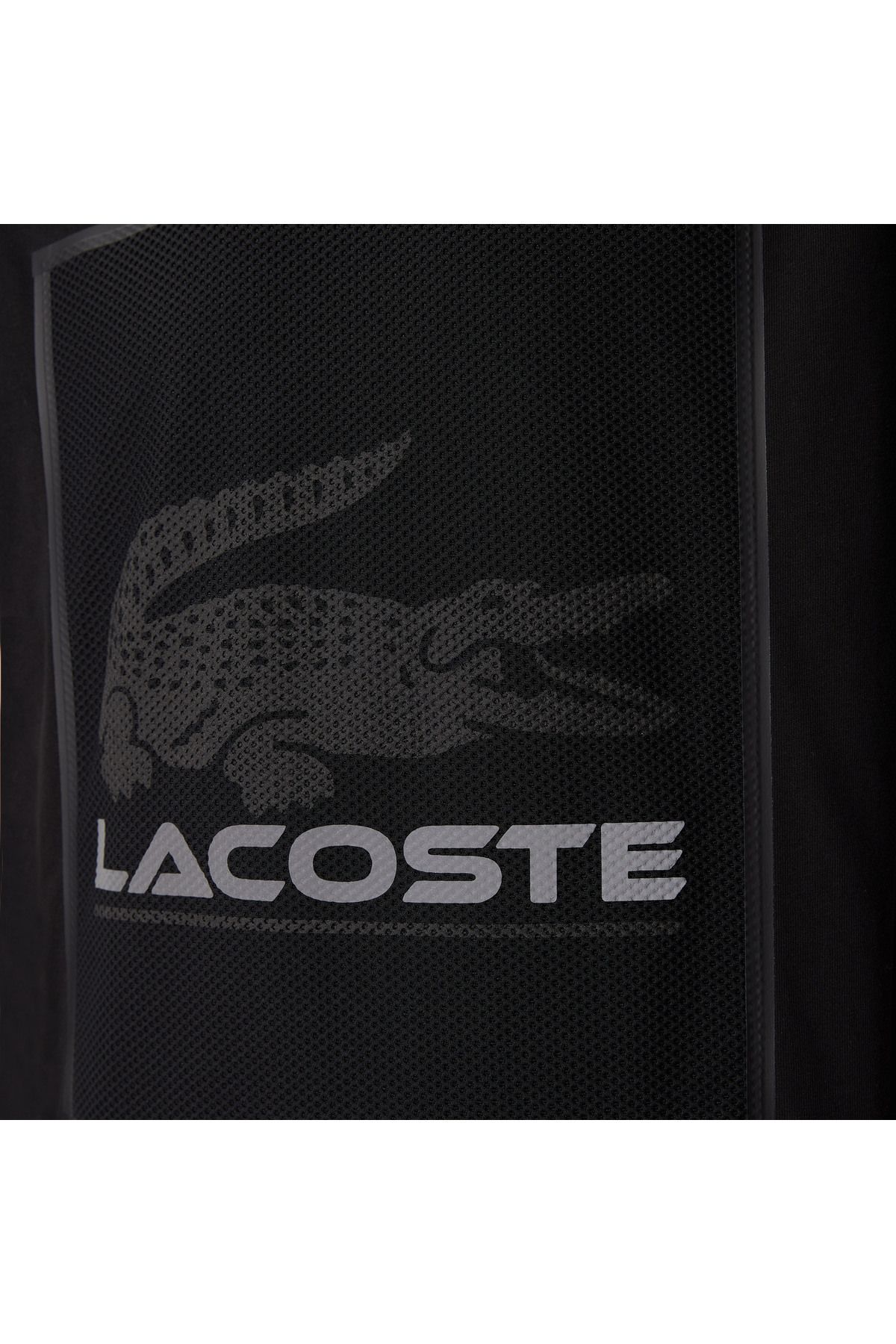 تی شرت مشکی مردانه یقه دوچرخه تناسب پیراهن طرح دار Lacoste