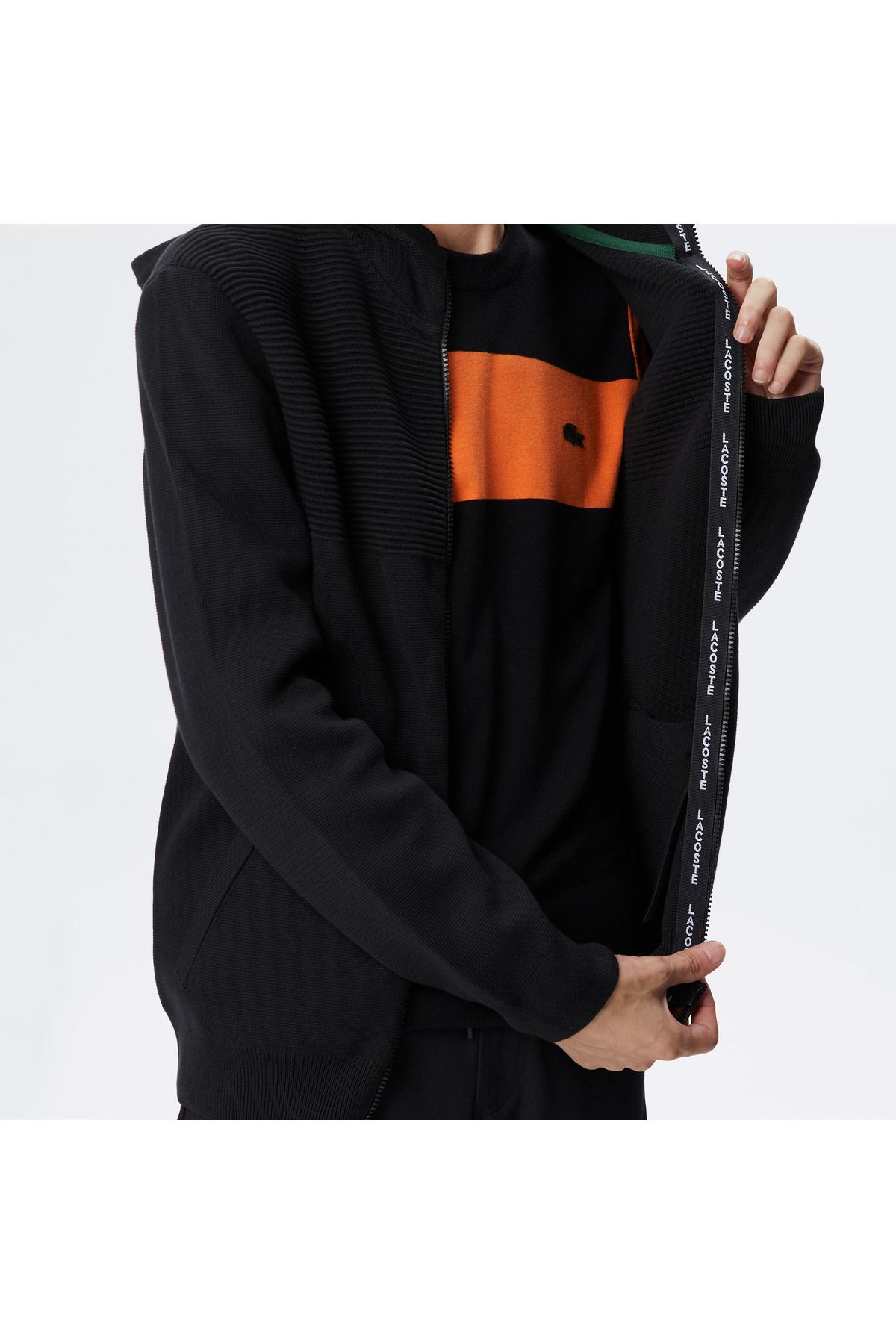 پلیور مشکی مردانه سیاه آستین بلند با الگوی مرتب Lacoste