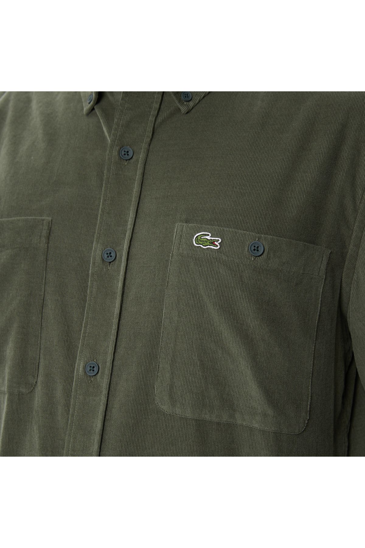 پیراهن / بلوز دکمه دار سبز مردانه خاکی Collar Button اورجینال Lacoste