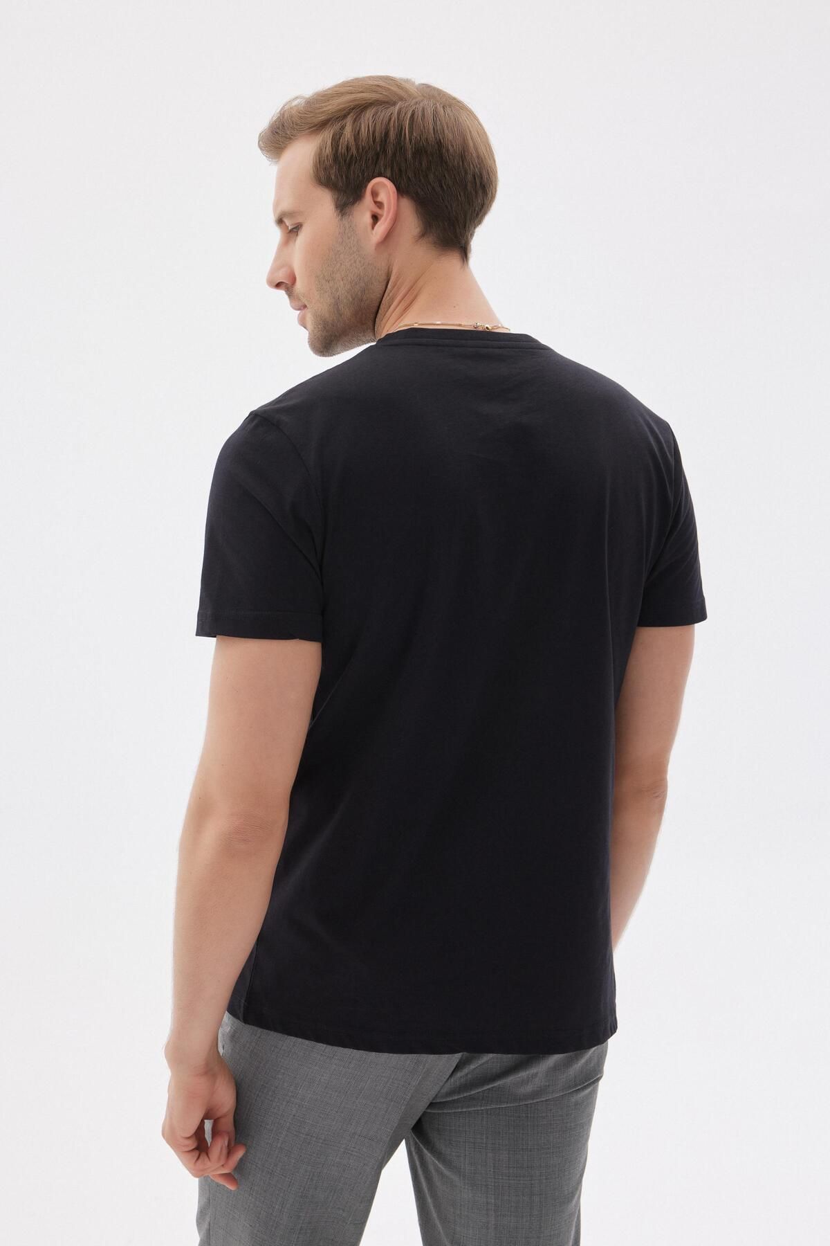 odelon-Men's Black Slim Fit Crew Neck 100% Cotton Basic T-shirt 5