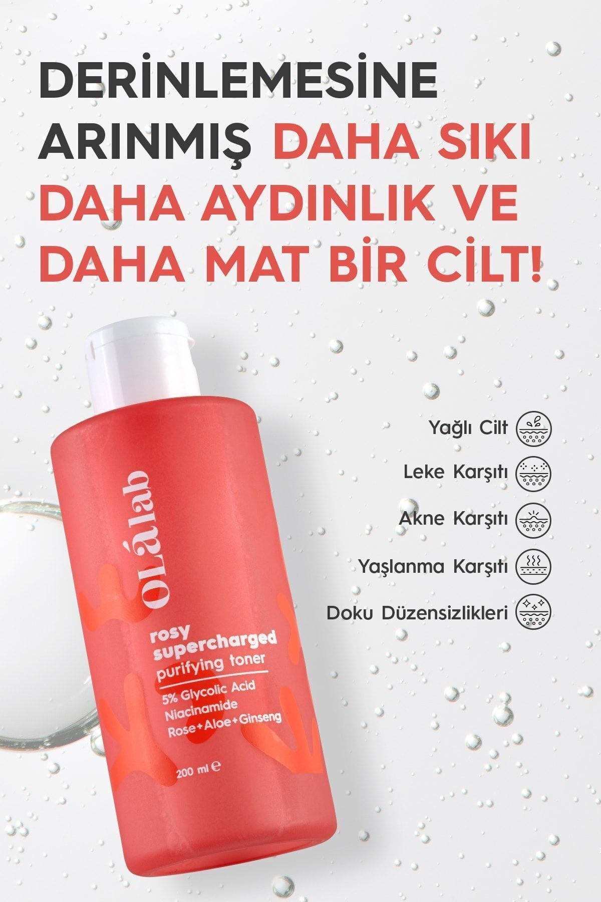 ROSSMANN Akne, Siyah Nokta ve Leke Karşıtı Aydınlatıcı Sıkılaştırıcı %5 Glikolik Asit Tonik 200 ml