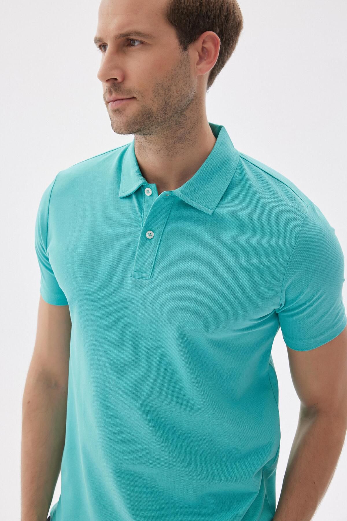 odelon-Tricou polo pentru bărbați, verde apă - Potrivire obișnuită de bază 3
