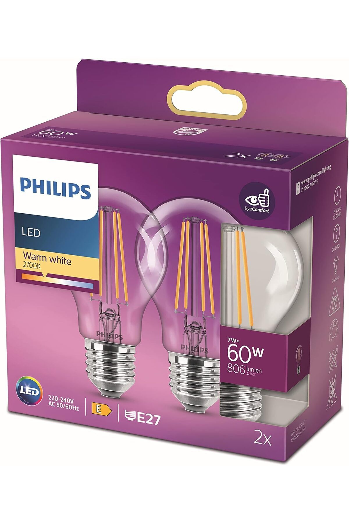 STOREMAX lbstorex LED Classic 60W A60 Filament Ampul, 2700 Sarı Işık, E27 Normal Duy, Dim Edilmez 2'li Eko