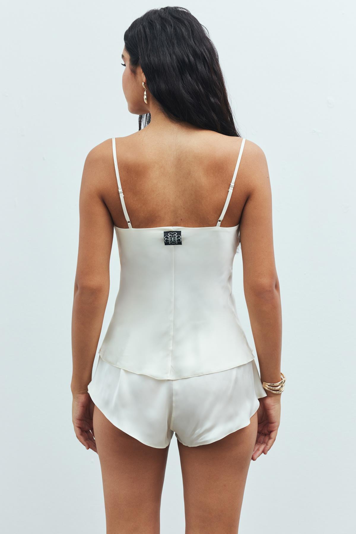 Feu De Elu-Ecru Satin Short Pajama Set -DegajeCollar and Strap 6