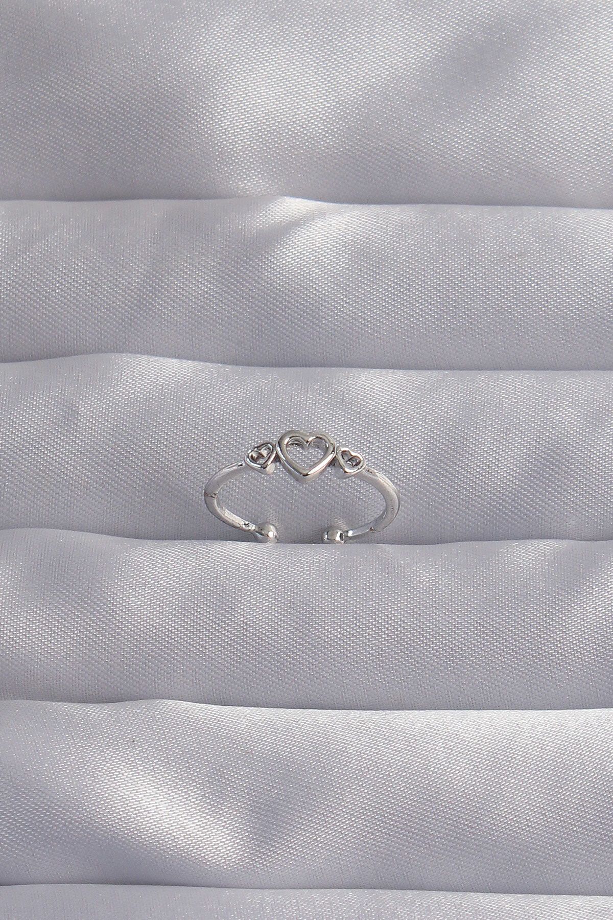 STİL E DİVERSO-Brass Silver Color Heart Model Adjustable Ring 1