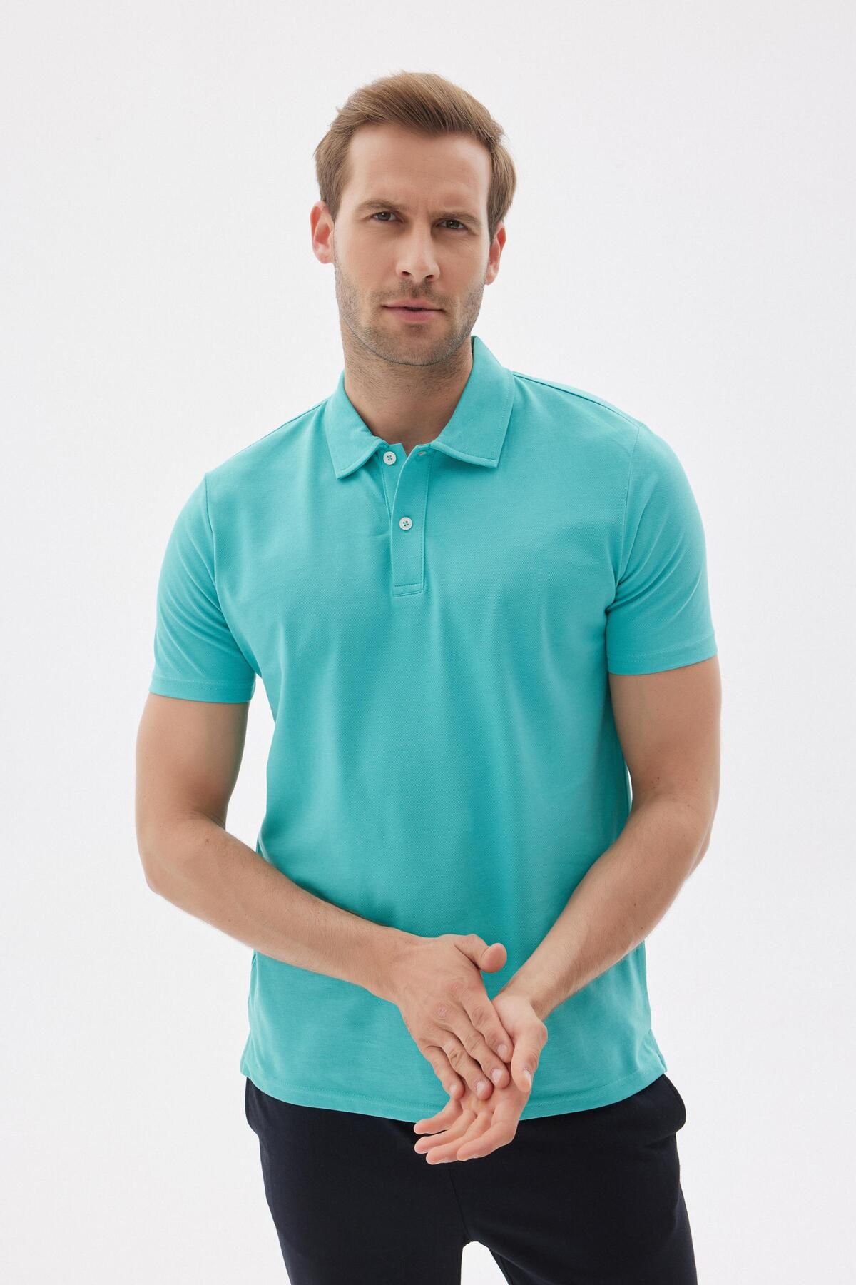 odelon-Tricou polo pentru bărbați, verde apă - Potrivire obișnuită de bază 2