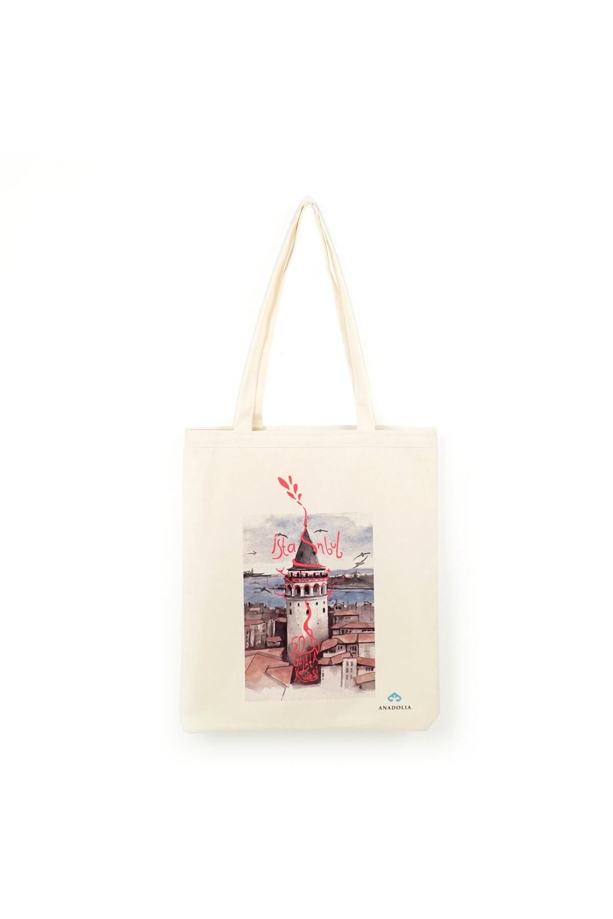 Anadolia Turnul Galata 528 - Geantă Din Pânză Brută Cu Motiv Roz Unisex - One Size