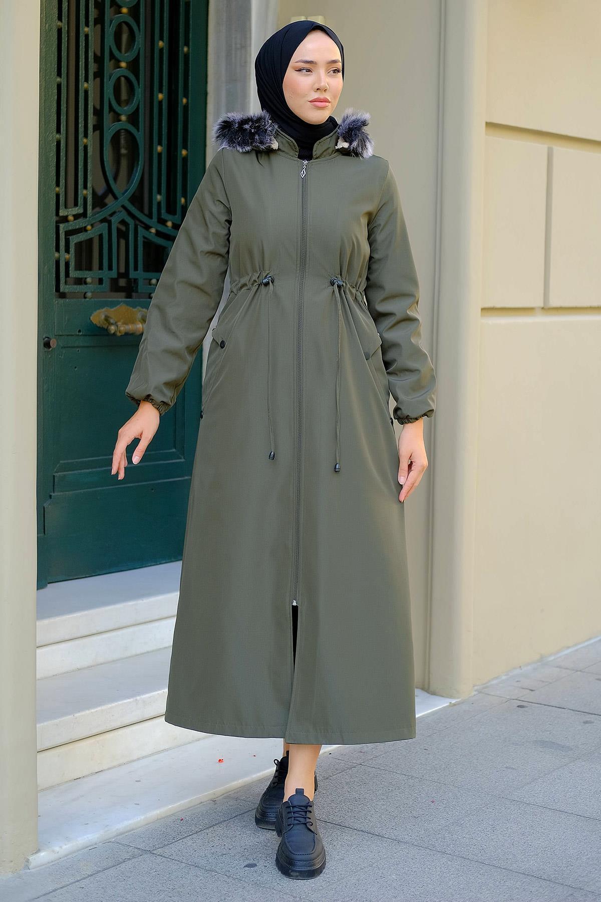 hafsamina Tam Boy Büyük Beden Mont Haki HM2286