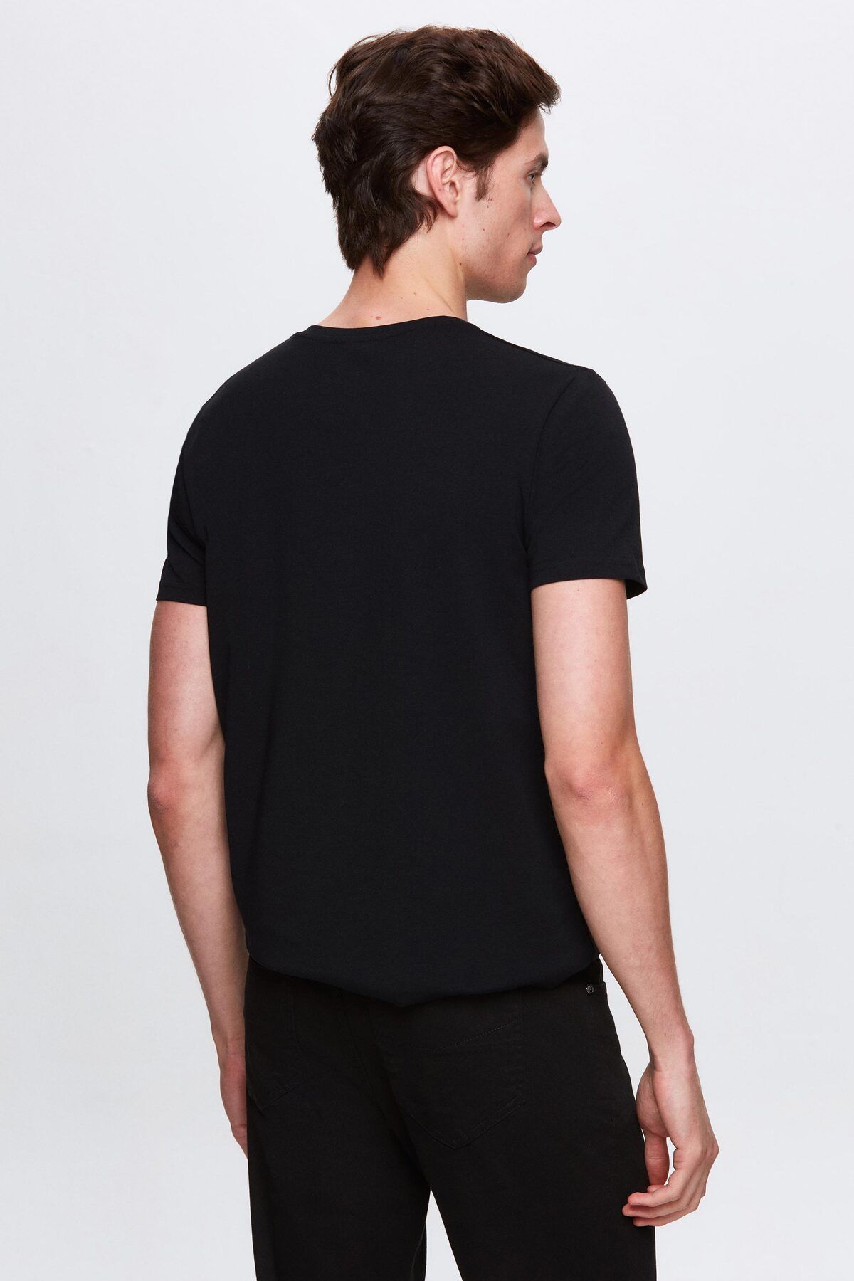 Twn-Black Slim Fit Logo Printed Stretch Cotton T-shirt 3